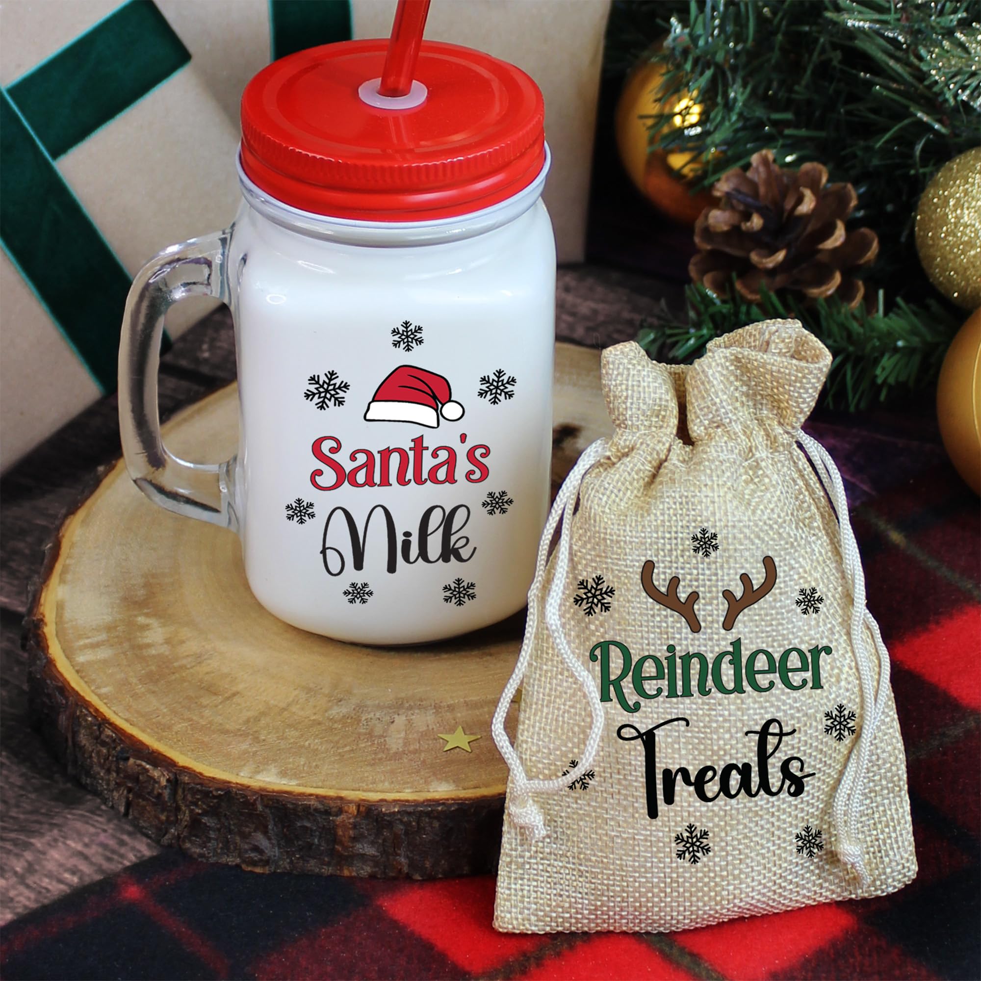 Ebuygb Red Santa’s Milk Bottle & Reindeer Treats Bag Set, Christmas Eve Traditions, Milk For Santa, Magic Reindeer Food For Rudolph, Christmas Eve Box Filler