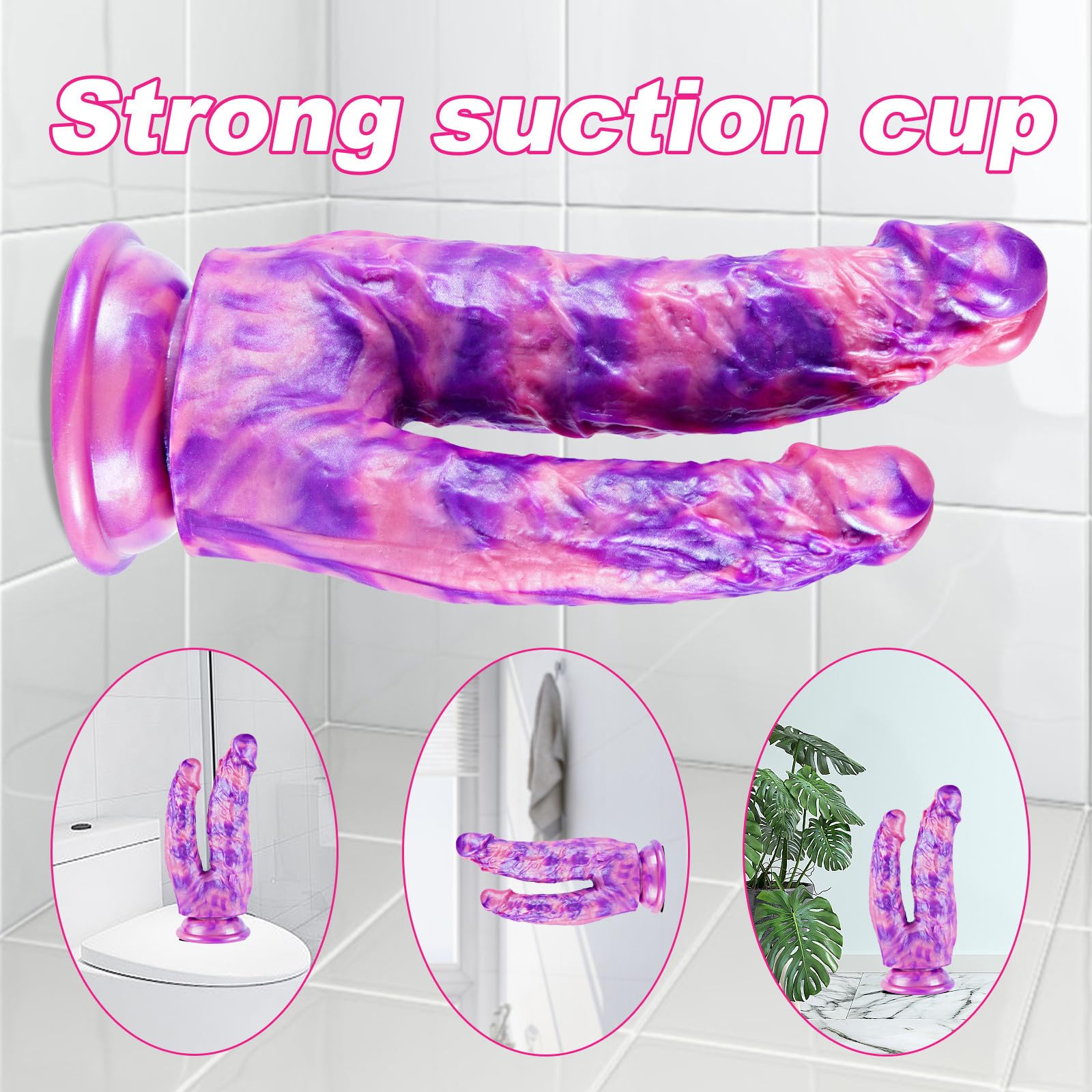 8" Soft Silicone Double Headed Monster Dildo with Suction Cup, 7" Realistic Colorful Double Sided Head Dildo for Beginners, 6" Small Fantasy Pink Purple Dildos with Curved Shaft for G-spot Anal Play: Purple Pink