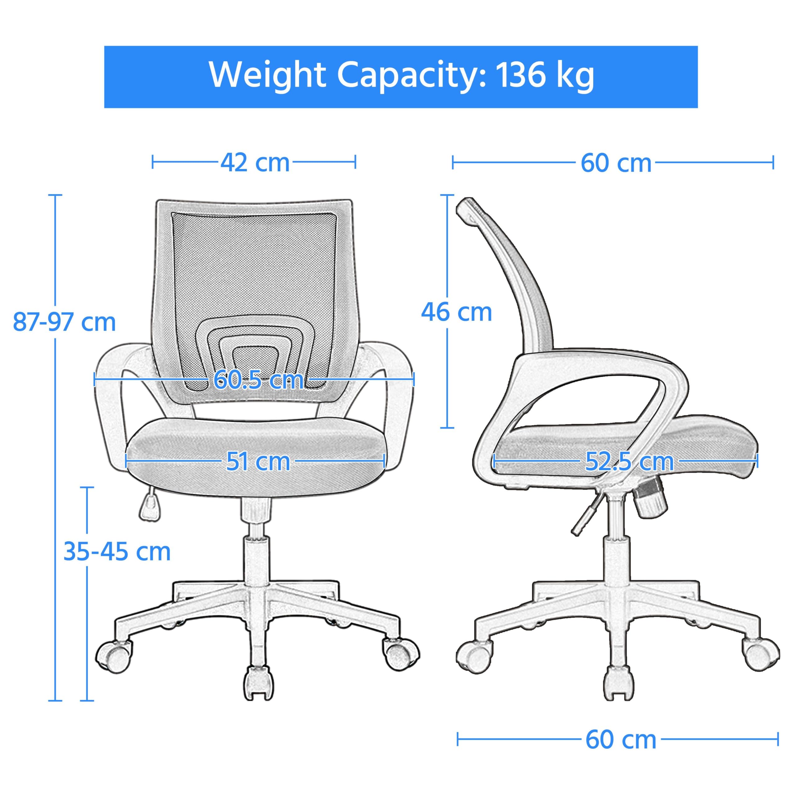 Sedia da Ufficio Scrivania con Rotelle Girevoli e Braccioli Ergonomica Lombare e con Altezza Regolabile Imbottita e Rete Traspirante Portata 136 kg Nero