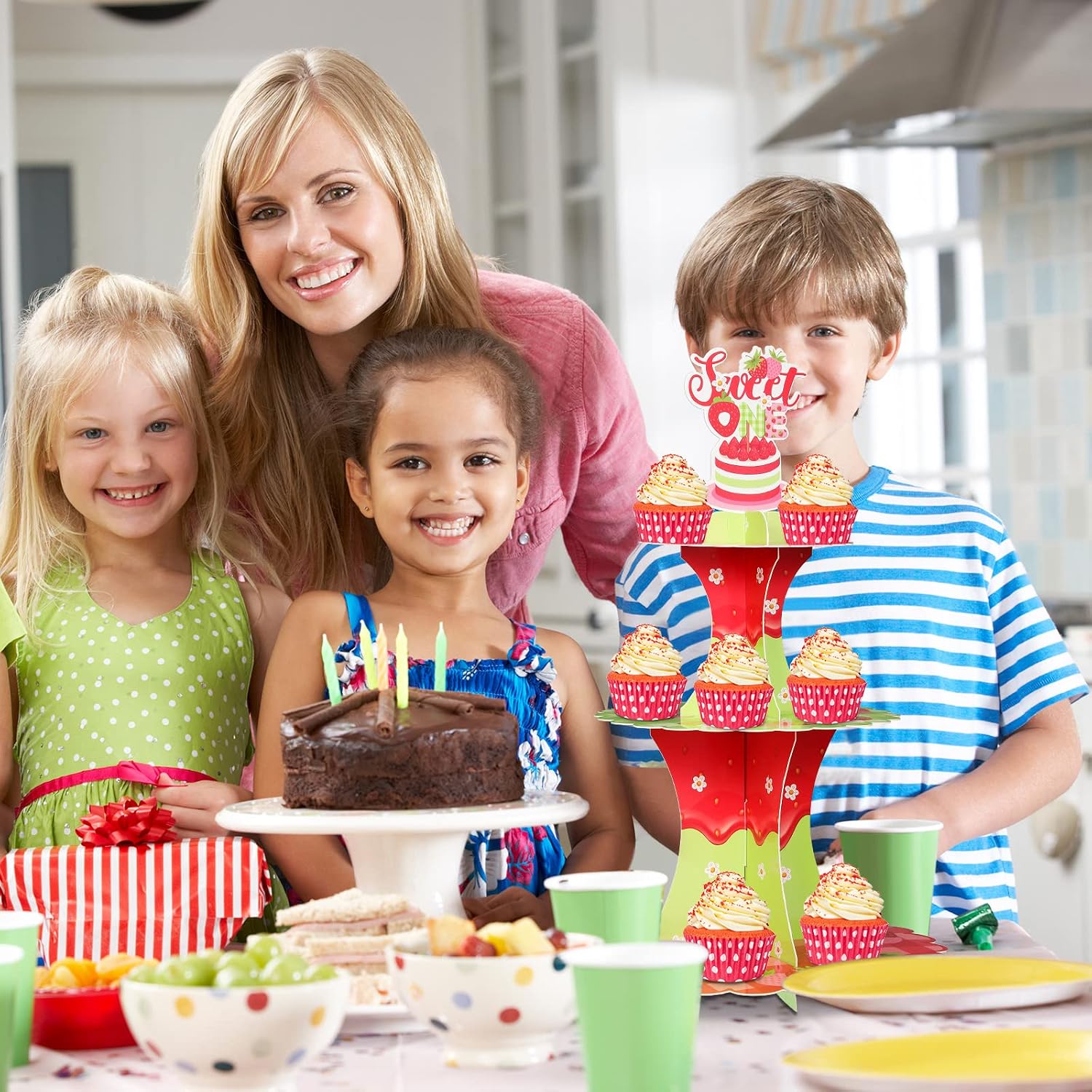 Rtteri Strawberry Cupcake Stand 3 Tier Berry Sweet First Birthday Tower