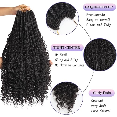 Vista 90 de Goddess Box Braids Crochet Hair With Curly Ends 18 Inch Bohomian Box Braids Crochet Braids 8 Packs 3X Crochet Braids Synthetic Braiding Hair 1B-4-30