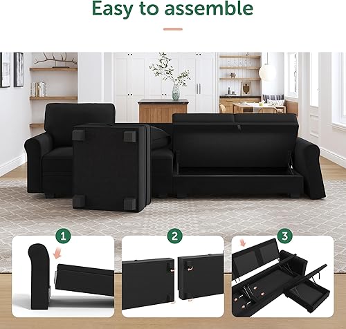 Miniatura 7 de HONBAY - Sofá seccional con asiento de almacenamiento de terciopelo, en forma de U, con tumbona reversible, sofá seccional convertible para sala de