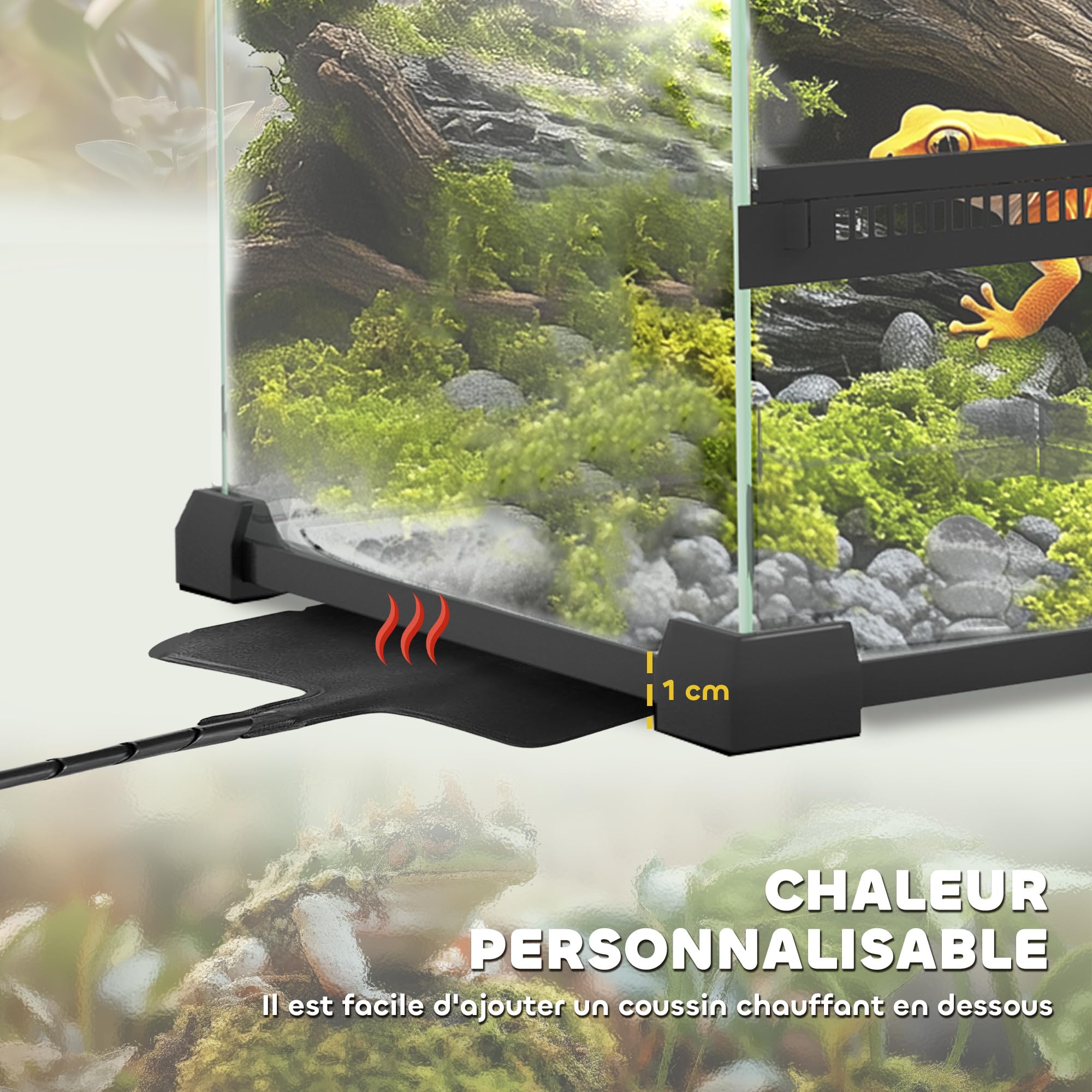 PawHut Terrarium en Verre pour Reptiles Vivarium 12 L d'élevage de Reptiles avec Couvercle en Treillis métallique, pour Grenouilles, Serpents, Tortues, 20 x 20 x 30 cm, Noir
