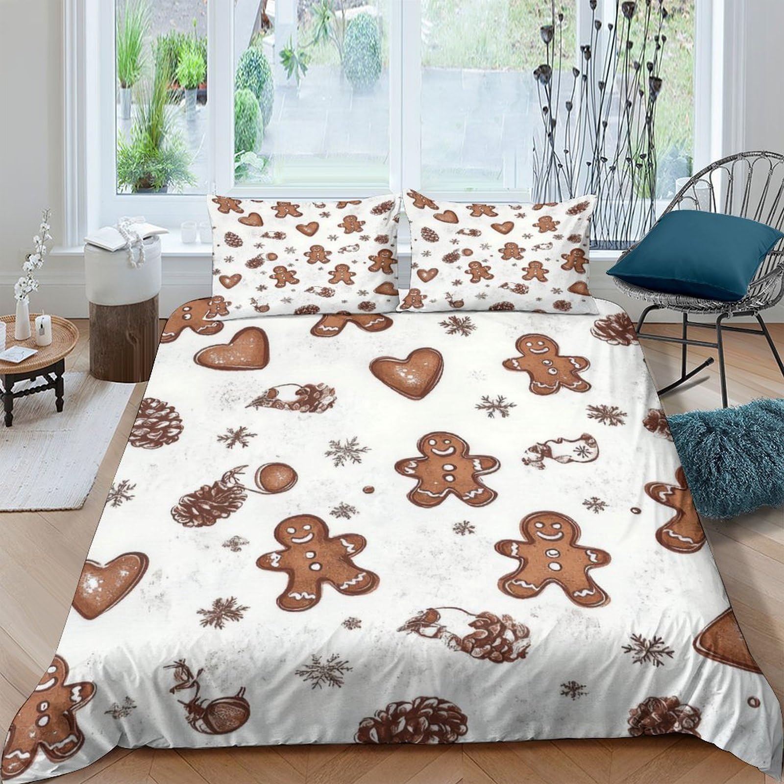 Ctjqhvkz Style-1 3D Printed Gingerbread Cookie Fitted Sheet Microfiber Soft Christmas Snowflake Bed Cover For Bedroom Guest Room Single（135X200cm）
