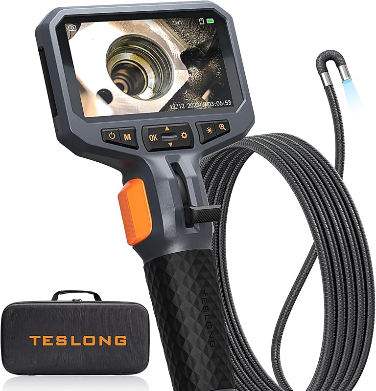 Teslong 10FT Articulating Borescope for Mechanic Automotive HVAC Wall Drain | 0.25inch Endoscope, 2.0MP HD Camera, 6 LED Lights, 210° Articulation, 4.5" IPS Screen, 32GB, IP67 Waterproof, Carrying Case