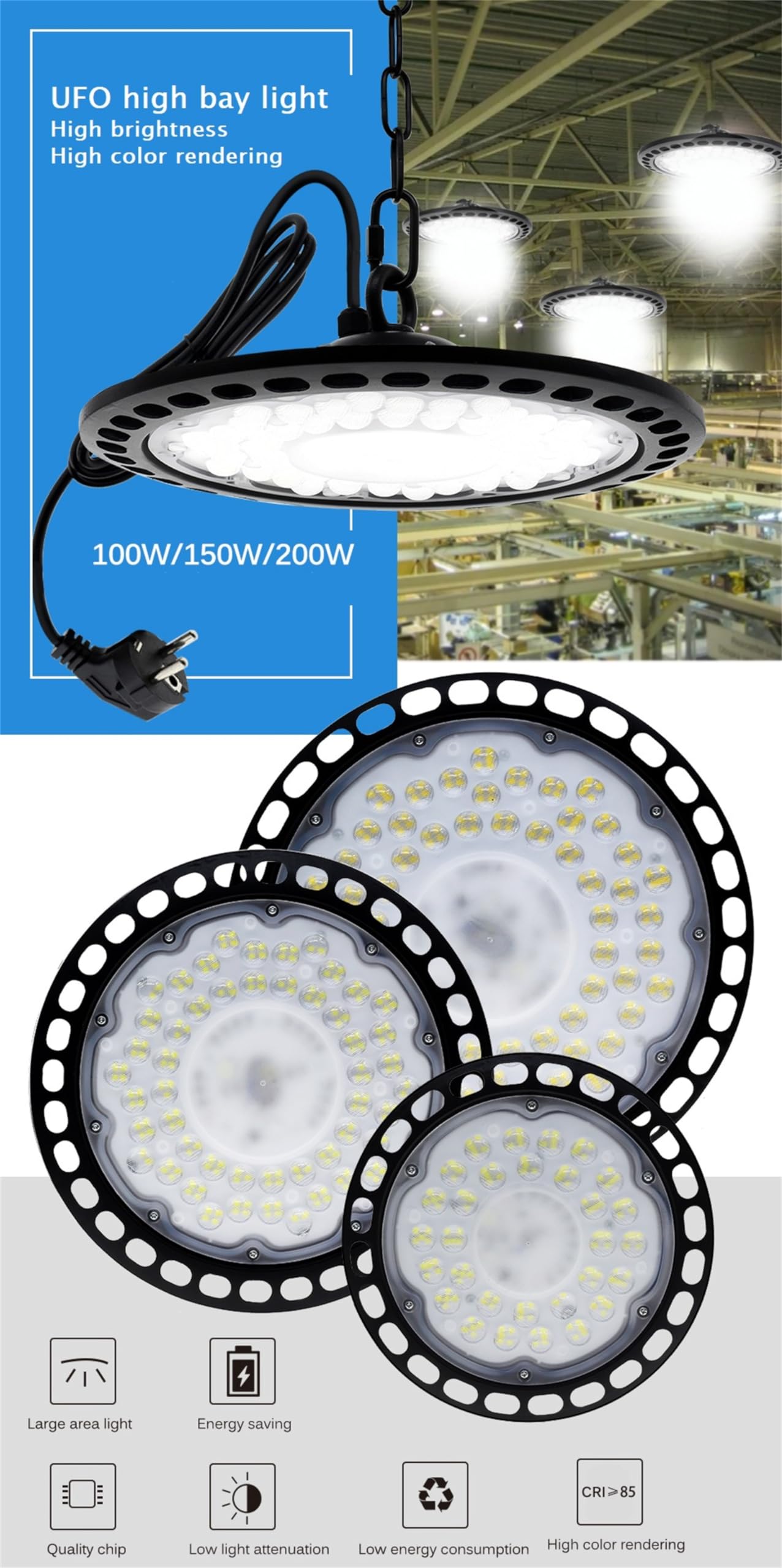 Oświetlenie LED High Bay Shop o wysokiej jasności i wodoodpornej konstrukcji do garażu, warsztatu i magazynu