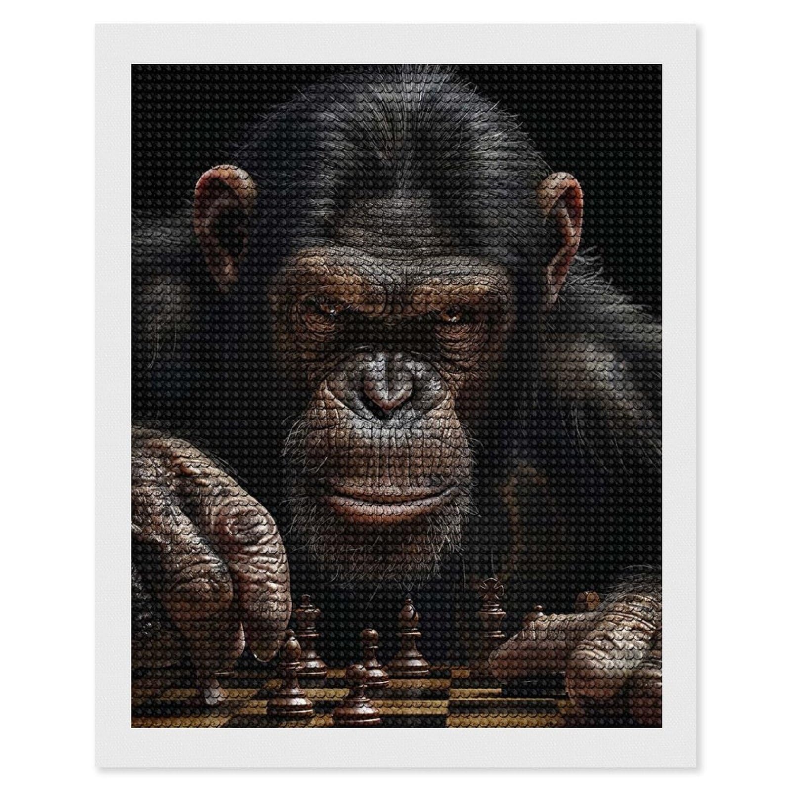 Junmoney Chimpanzee Chess Diamond Painting Set 16"x20", Sparkling Round Gems, Decorate Your Room, Fun Craft Experience, Modern Decor