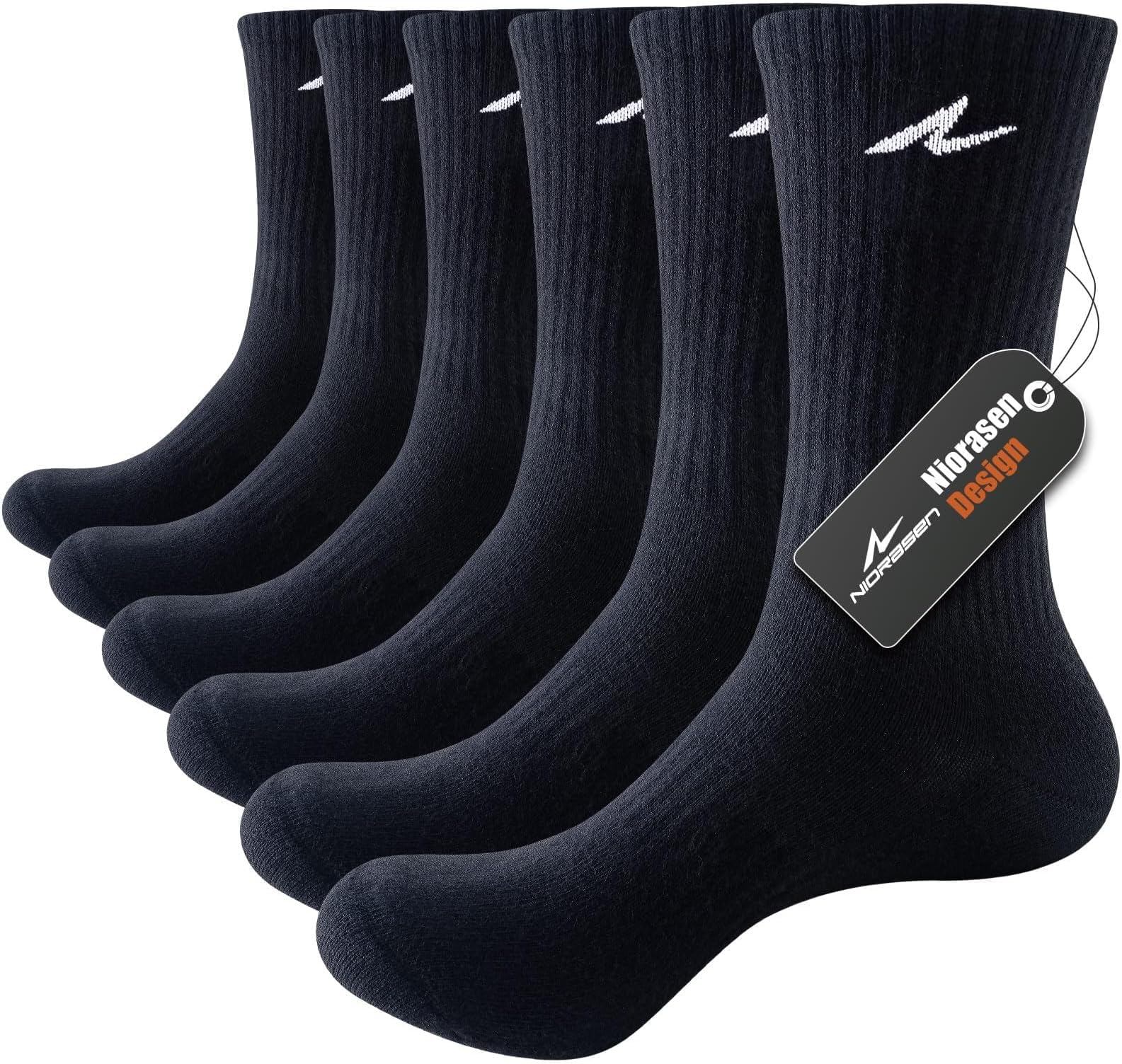 Cushioned Sports Socks for Men & Women, Combed Cotton Running Socks, Seamless Crew Gym Socks, 3 Pairs Athletic Golf Socks for Walking, Hiking, Cycling