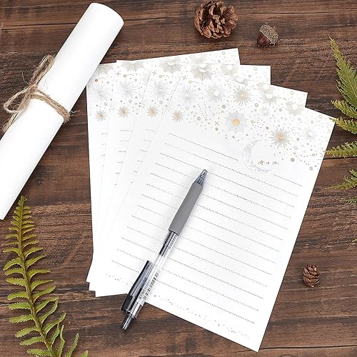 Miniatura 6 de CRASPIRE Juego de 36 piezas de papel de papelería y sobres, juegos de papelería de estrella y luna para escribir letras con sobres, 24 sobres de