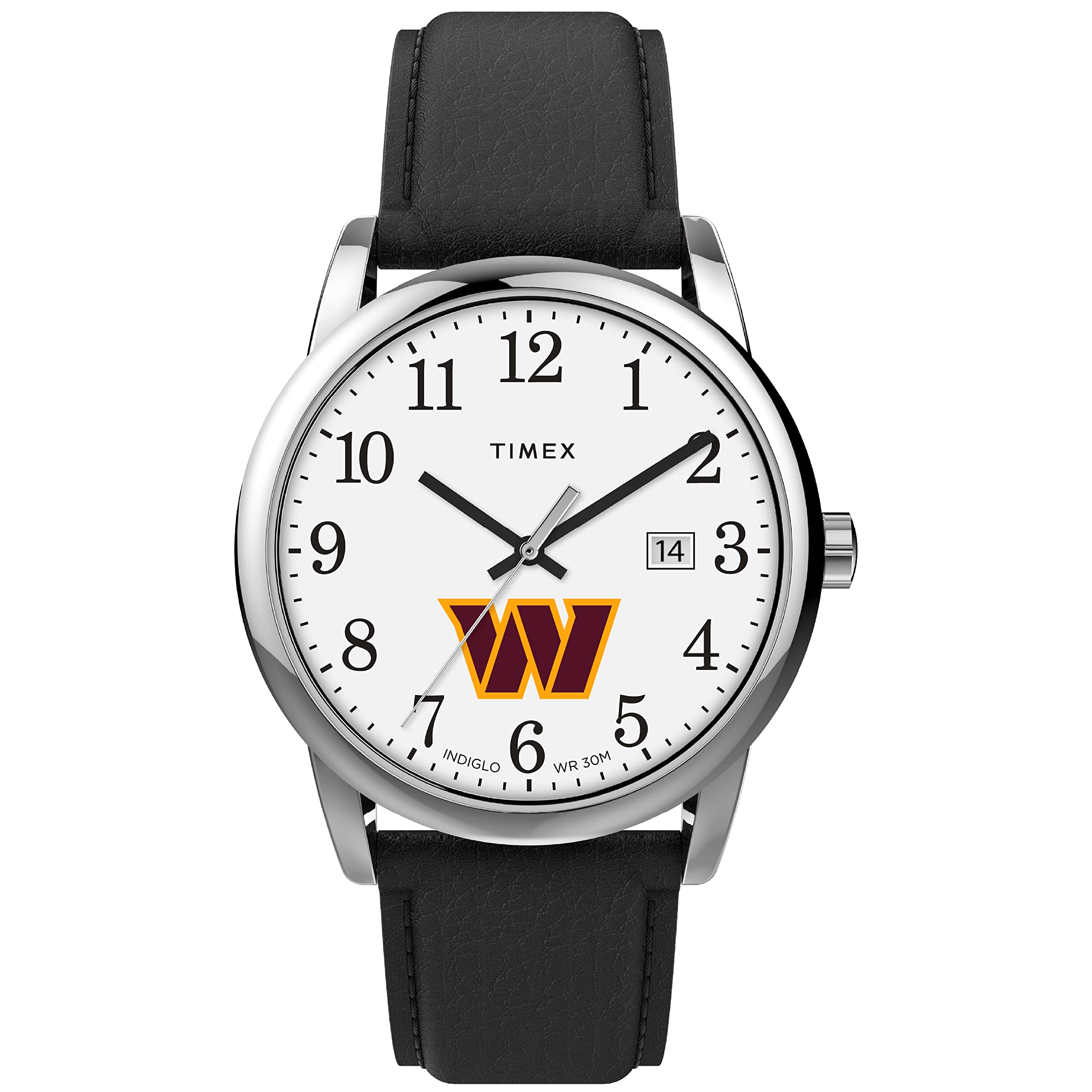 TimexTribute Men's NFL Easy Reader 38mm Watch – Washington Commanders with Black Leather Strap