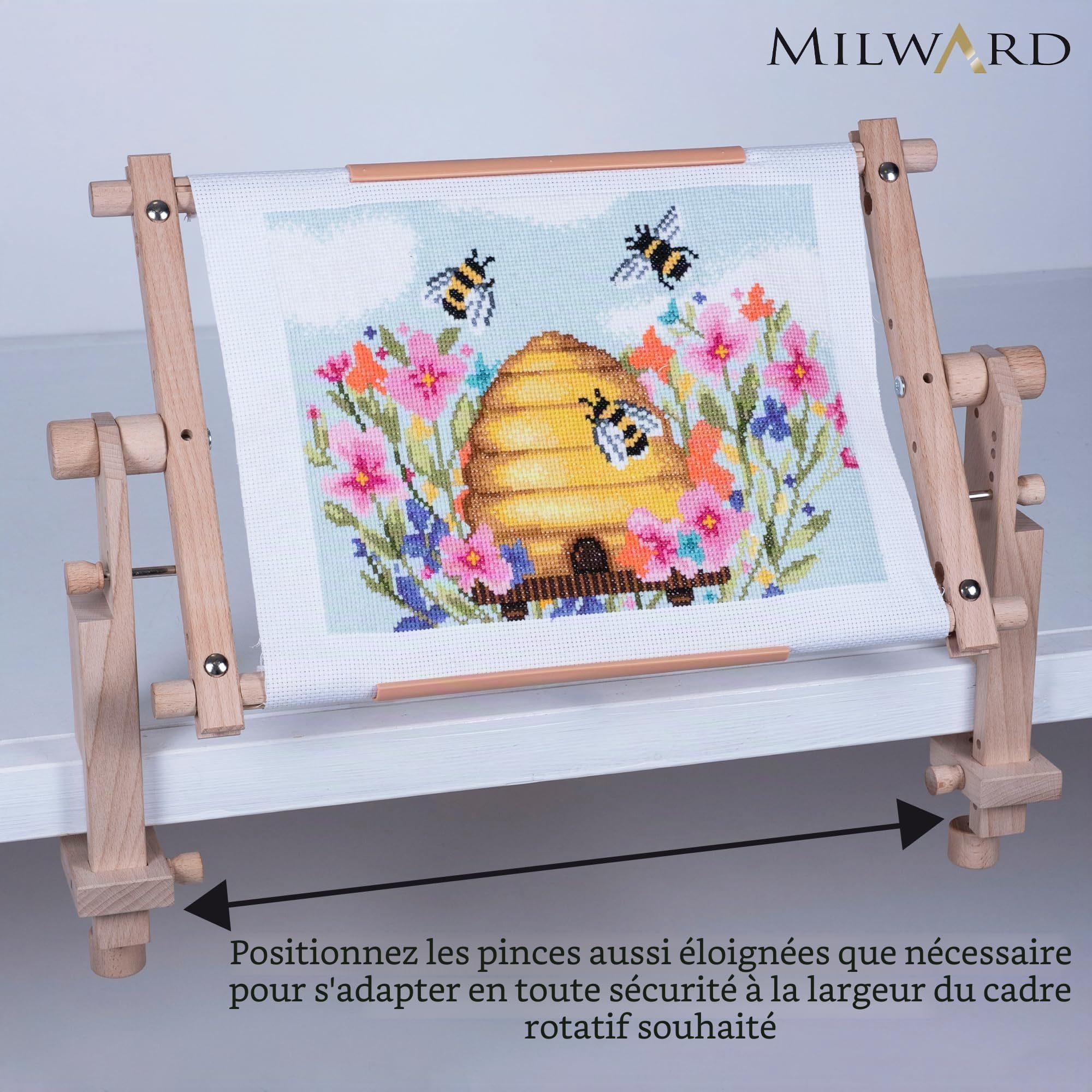 Milward Pince de table réglable S – Pince rotative à 360° pour cadres à tapisserie sur table ou bureau. Support pour broderie, point de croix, travaux d'aiguille et quilting.
