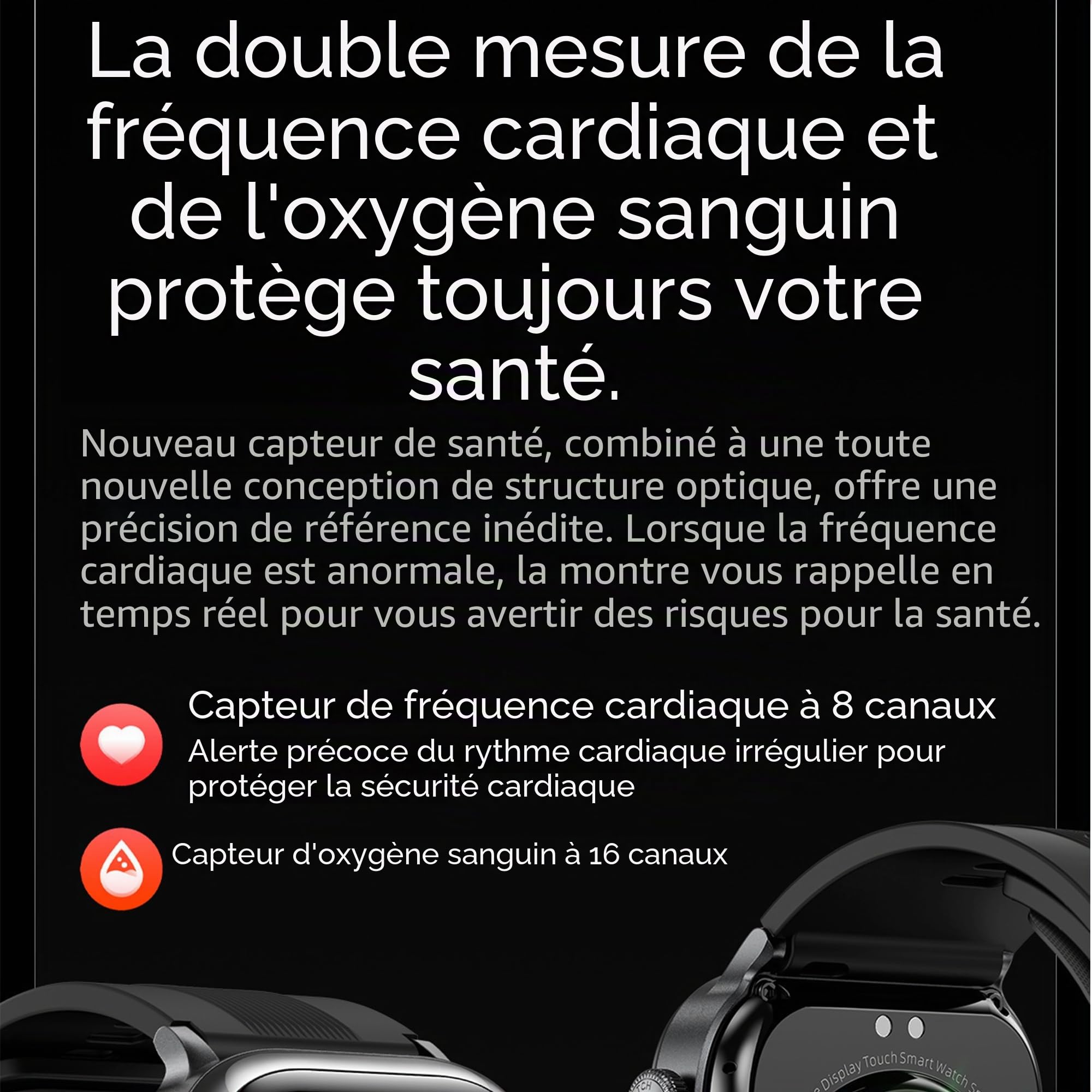 Montre Intelligente pour Homme et Femme, écran Retina AMOLED de 5,2 cm,Batterie 530 mAh, informations ECG,NFC,Bluetooth 5.3,données de Jugement assistées intelligentes AI (Noir)