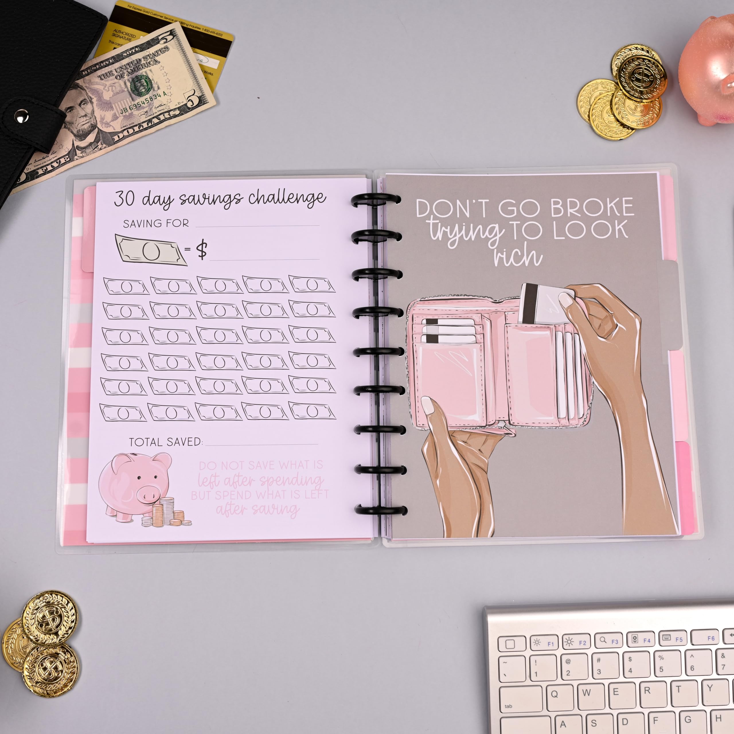 kellofaplan Budget Planner Bundle con Budget Basics Sticker Book e Cash Envelope Notebook, 12 mesi senza data, 15 buste trasparenti per contanti, rilegatura a disco