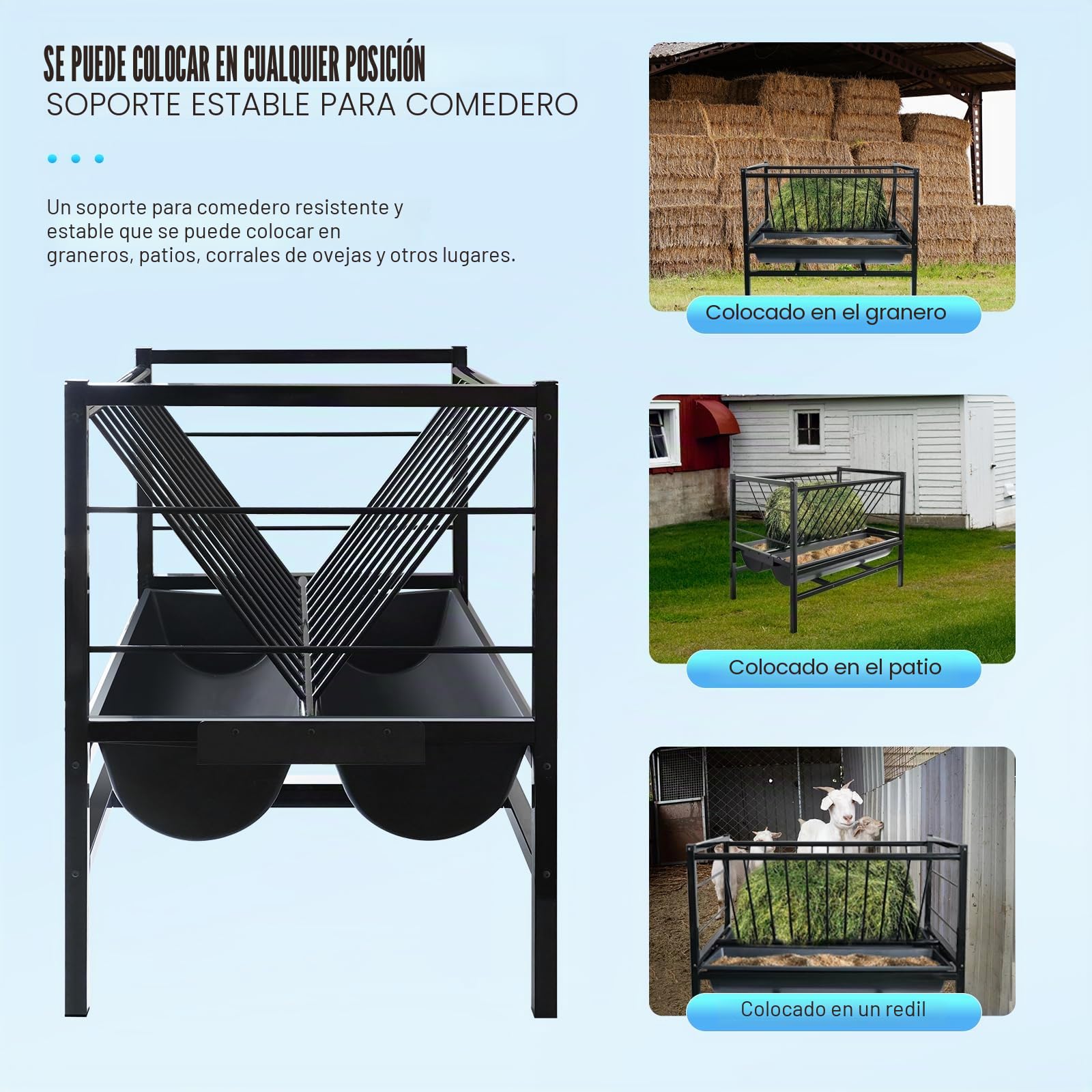 100cm Comedero Heno Cabras Resistente Alimentador de Heno 2 en 1 para Ovejas Doble Cara Comedero de Heno Porta Heno para Ganado Ovejas Caballos Terneros Alpacas
