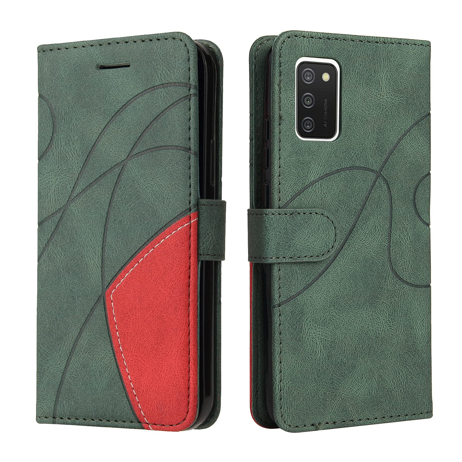 Samsung Galaxy A03S Case Geometric, Shockproof Wallet Case PU Leather with Card Slots Folding Stand Magnetic Scratchproof Protect Flip Cover for Samsung Galaxy A03S Phone Cases, Green