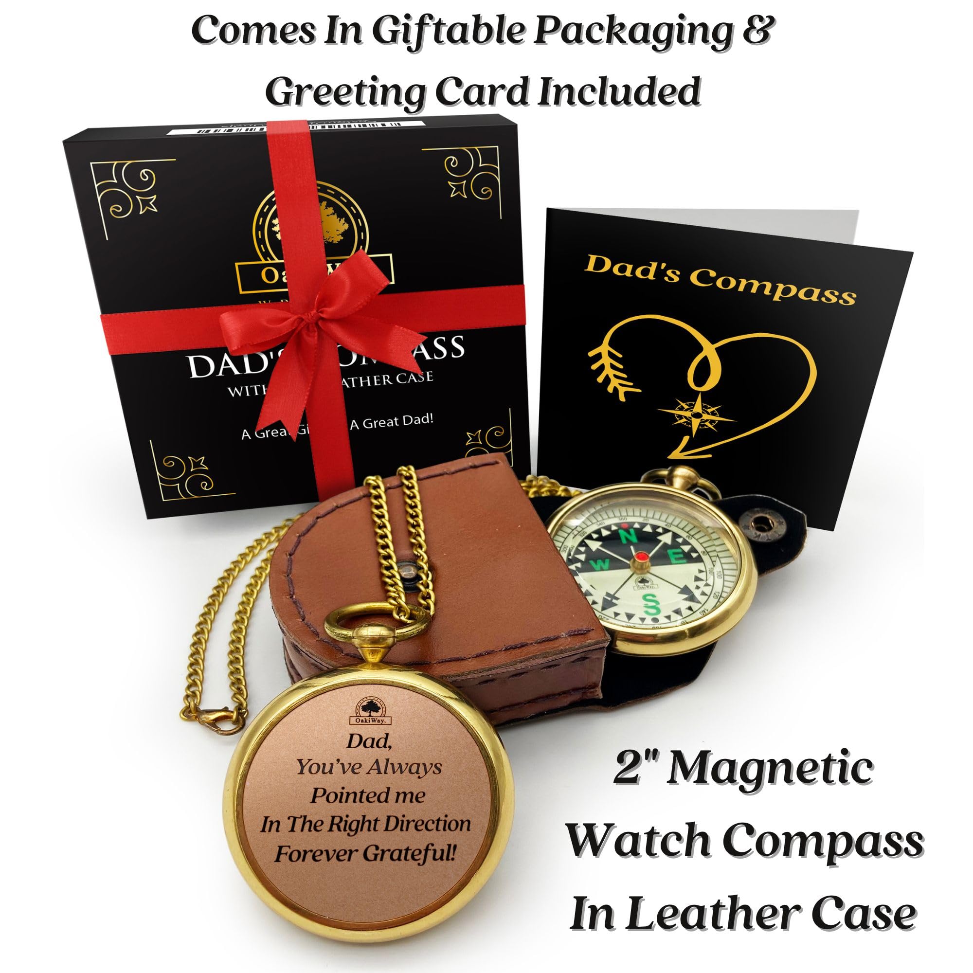 Dad's Compass Gift - Pocket Watch Compass with Chain & Leather Case - Birthday Gifts for Dad from Daughter Or Son, Christmas Daddy Gift Ideas, for Father Who Wants Nothing, Bday Dad Gifts