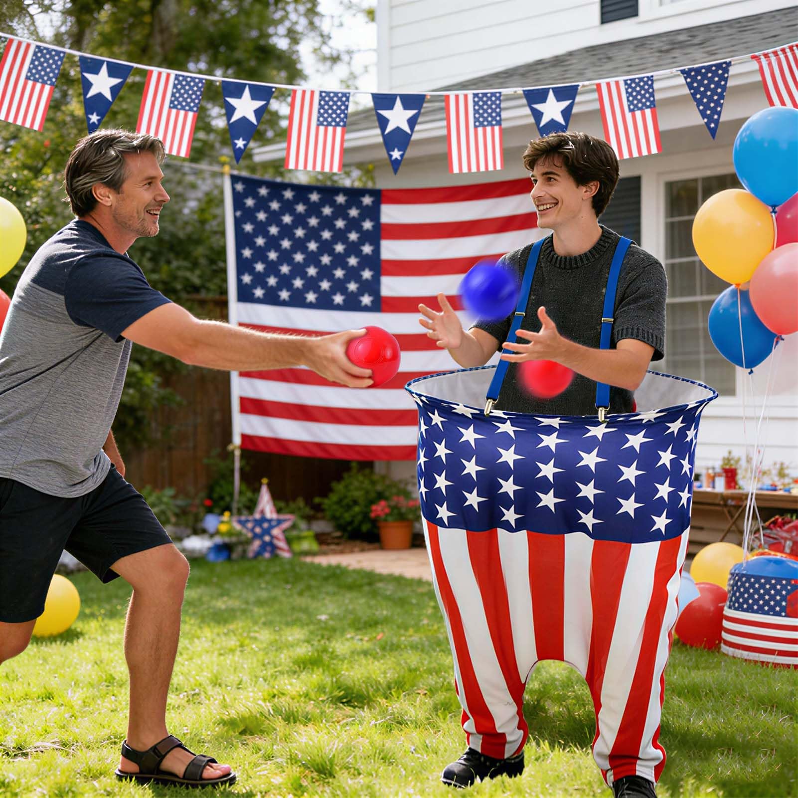 Patriotic Granny Pants Gioco da cortile per adulti Giorno dell'Indipendenza Nonna Pantaloni Giochi Bandiera Americana Anello Gioco di lancio con pompa, Palline blu e rosse 4 luglio Gioco di lancio per