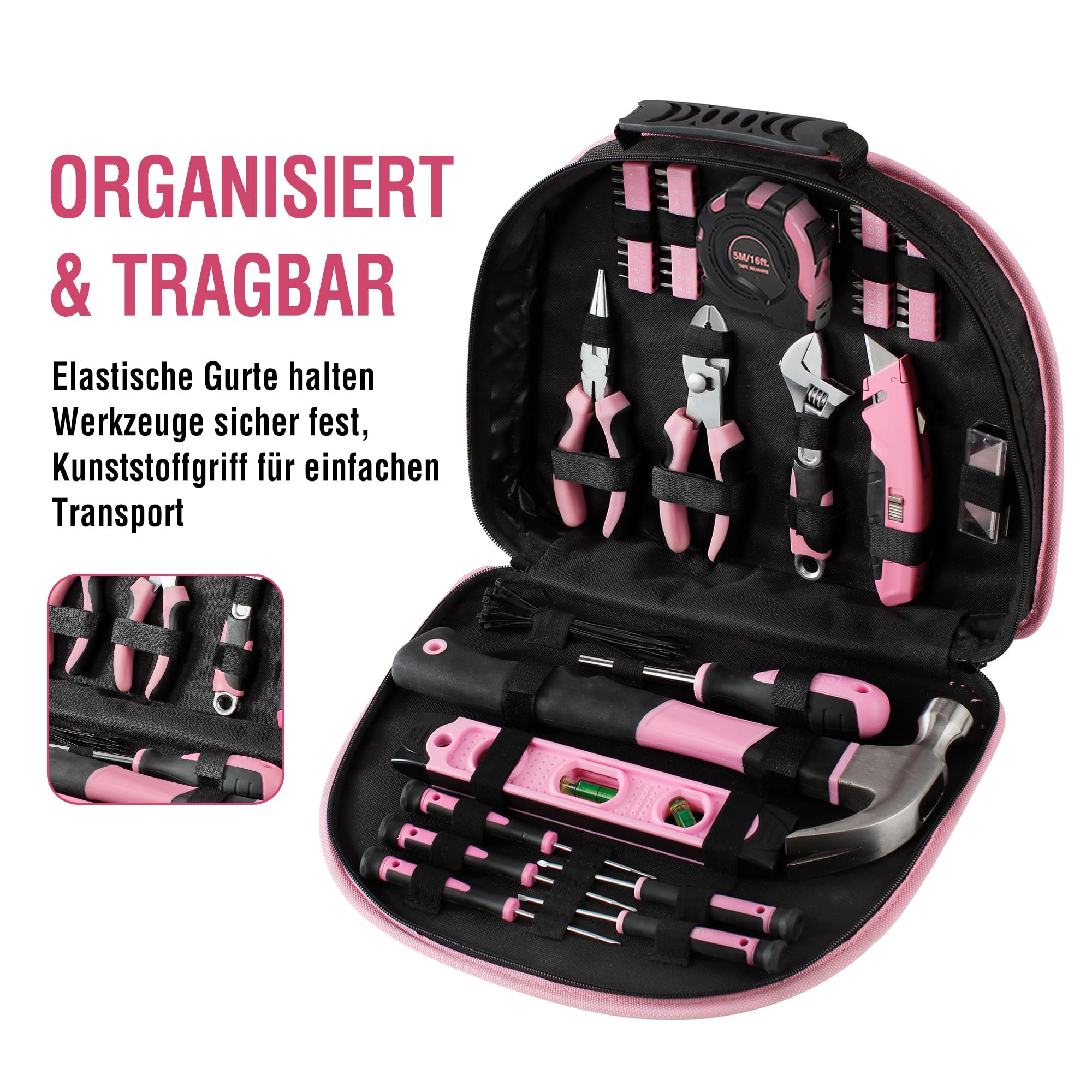 WORKPRO Pink Werkzeug Set Rosa 103 teilig Haushalts-Werkzeugsatz Reparatur mit Tasche, Ideal Geschenk für DIY Handwerker
