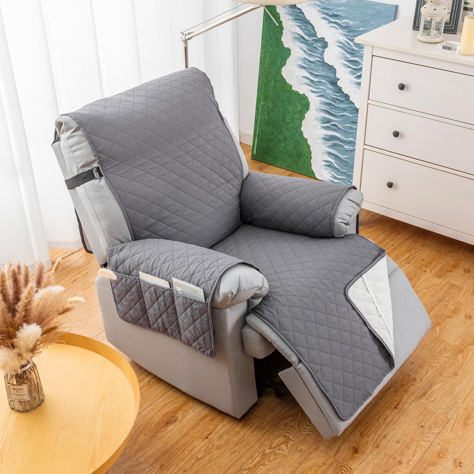 Refein Dark Grey Recliner Chair Cover Armchair Covers, Waterproof Recliner Sofa Covers Furniture Protector Slipcovers, Machine Washable Armchairs Protector Couch For Kids And Pets