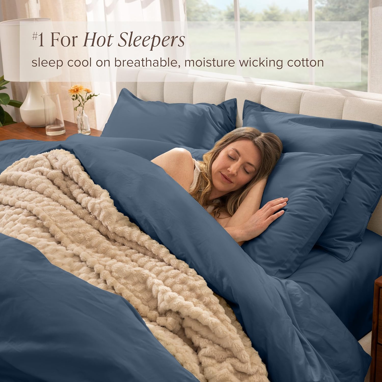 Bare Home 100% Organic Cotton Full/Queen Duvet Cover Set - Crisp Percale Weave - Lightweight & Breathable - Cooling Duvet Cover Set (Full/Queen, Bering Sea)