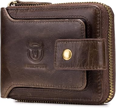 LUKZIJAES Genuine Leather Wallet for Men RFID Blocking Large Capacity Card Case with Zipper ID Window Coin Pocket #2-Coffee