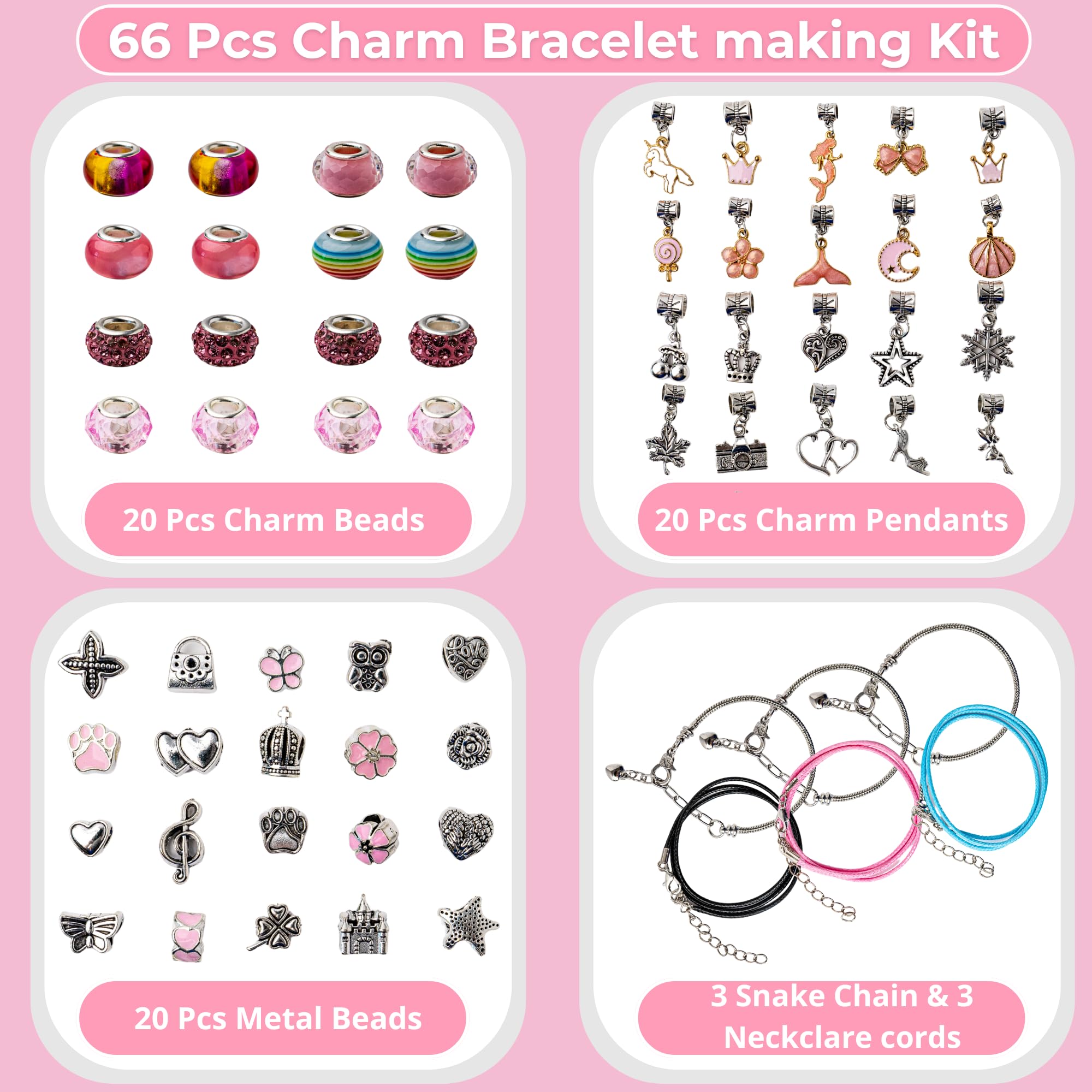 ARTZII Kit per la creazione di braccialetti tutto in uno per bambini, gioielli da principessa, ciondoli per bracciali, perline per braccialetti kit artigianali, accessori divertenti e facili per la