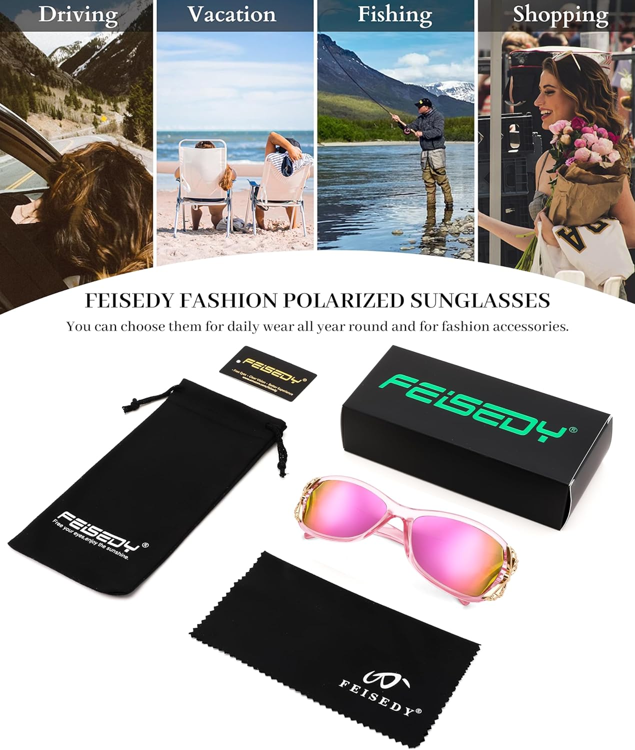 FEISEDY Trendy Polarized Y2K Sunglasses Wrap Around Butterfly Design Fashion Sunnies UV400 Protection B0078 - Image 6