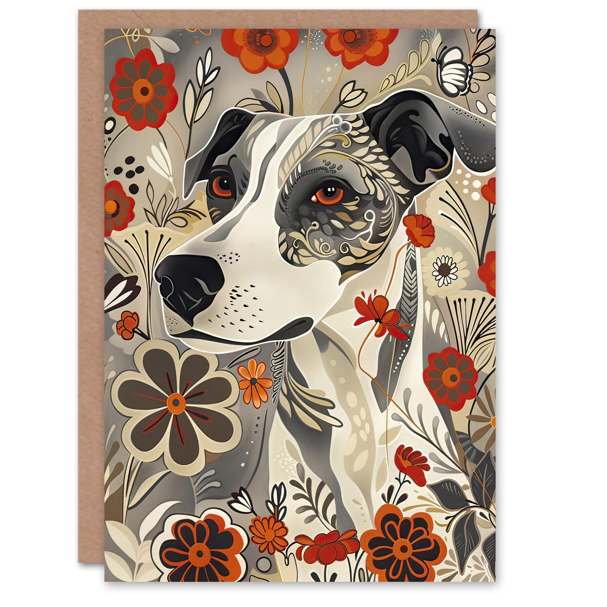Greeting Card Jack Russell Terrier Floral Dog Lover Pet Portrait Blank Birthday