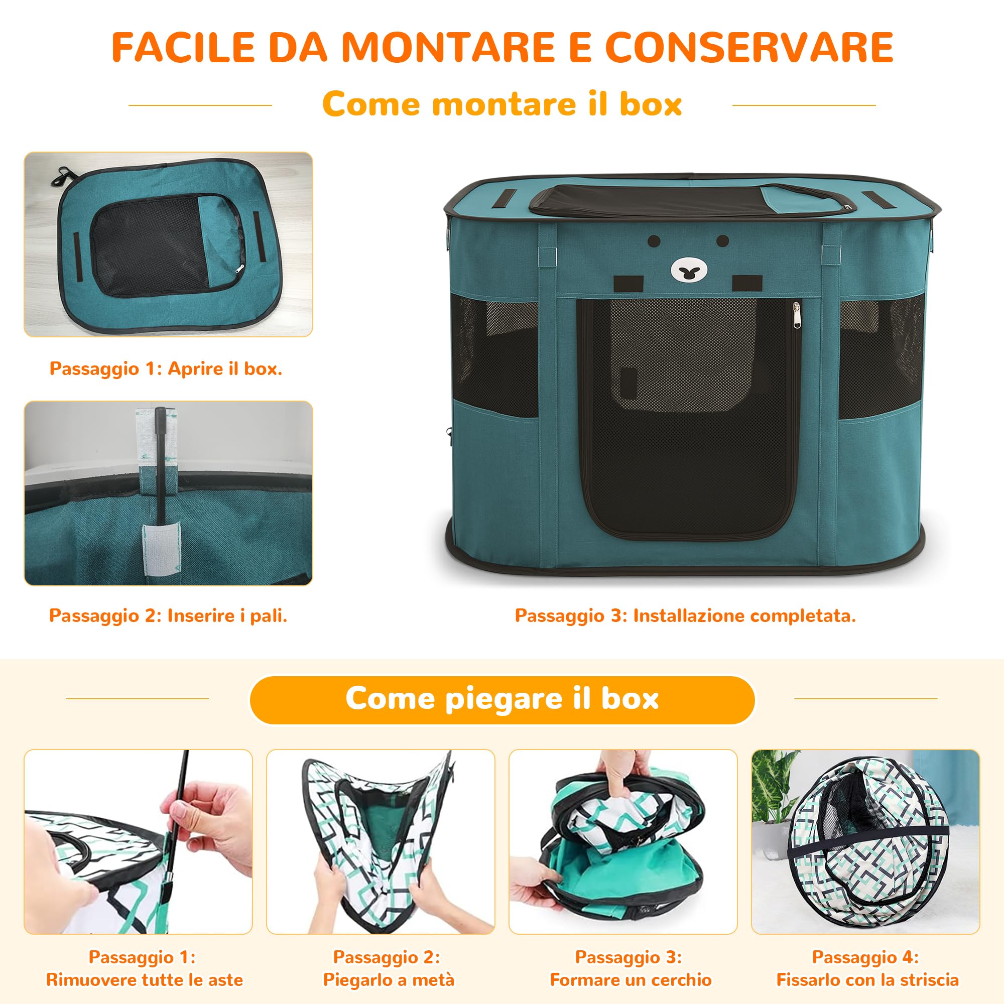 ALLSOPETS Recinto per Cani da Interno Pieghevole, Anche per Esterno, Box Traspirante Portatile per Gatti Conigli Cuccioli con Borsa da Trasporto, per Viaggi e Campeggio (Blu Reale, M)