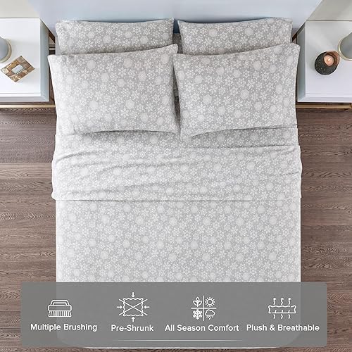 Miniatura 3 de Comfort Spaces Juego de sábanas de franela de algodón tamaño King, ultra suaves con bolsillo elástico de 14 pulgadas que se adapta a colchones de