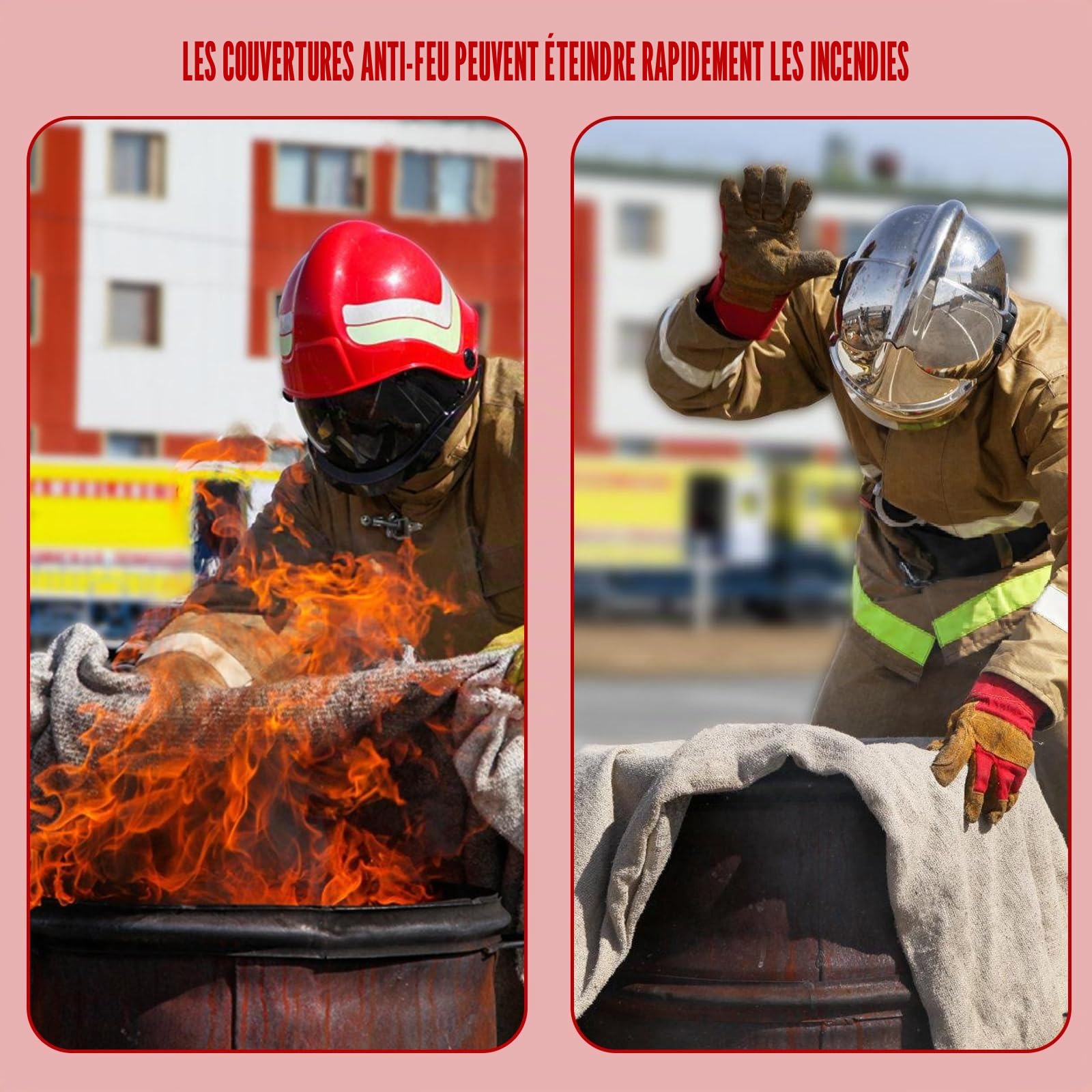 Lot de 2 couvertures anti-incendie, 120 x 120 cm, couverture anti-incendie, couverture anti-incendie, couverture anti-incendie, couverture anti-incendie, couverture anti-incendie, couverture