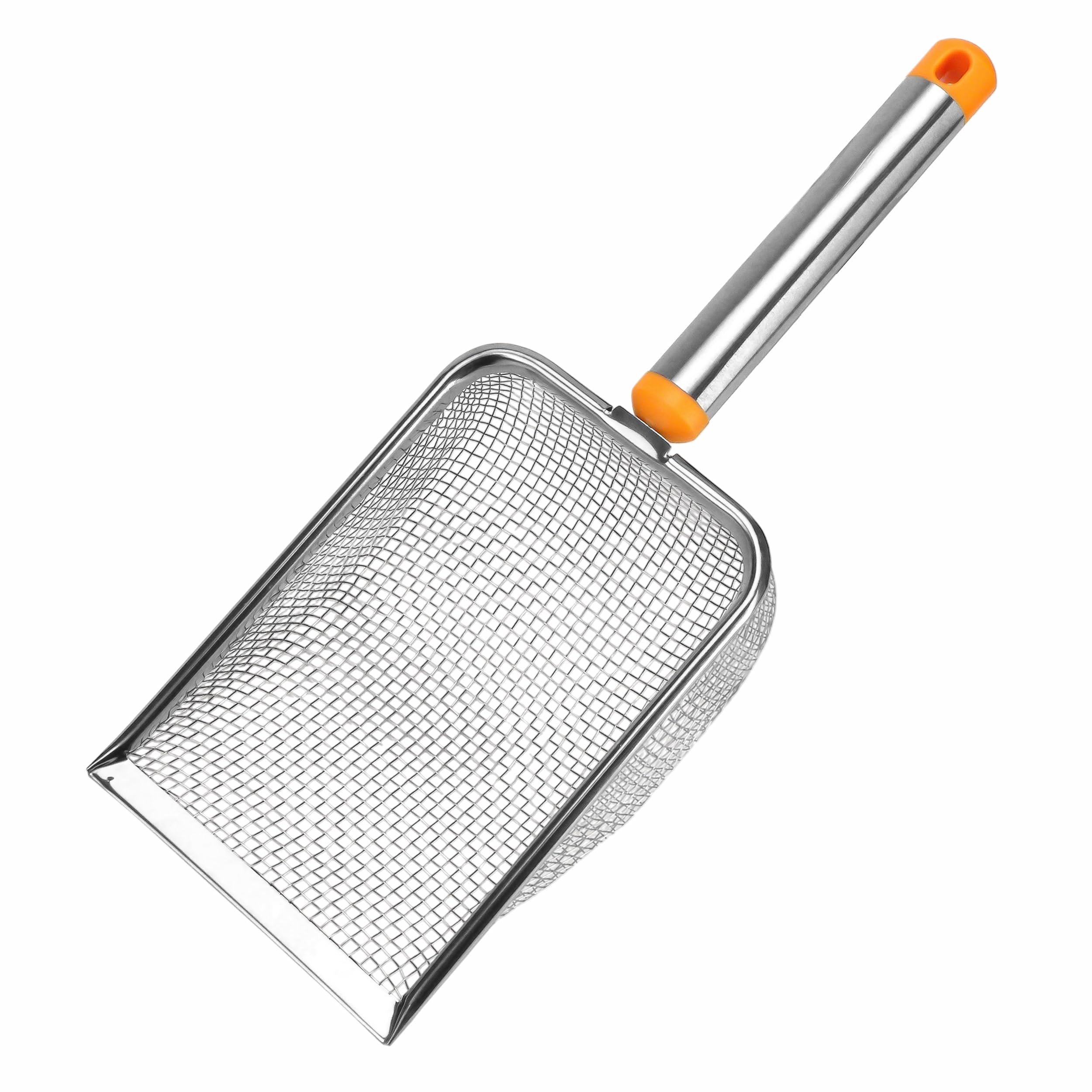 Cat Litter Scoop Stainless Steel Mesh Scooper with Long Handle, Deep Shovel Non-Stick Coated Metal for Box Kitten Pooper Lifter, Regular Scoop, Sifting Poop, Non-Slip Grip, Easy Clean, Hole: 2.8mm