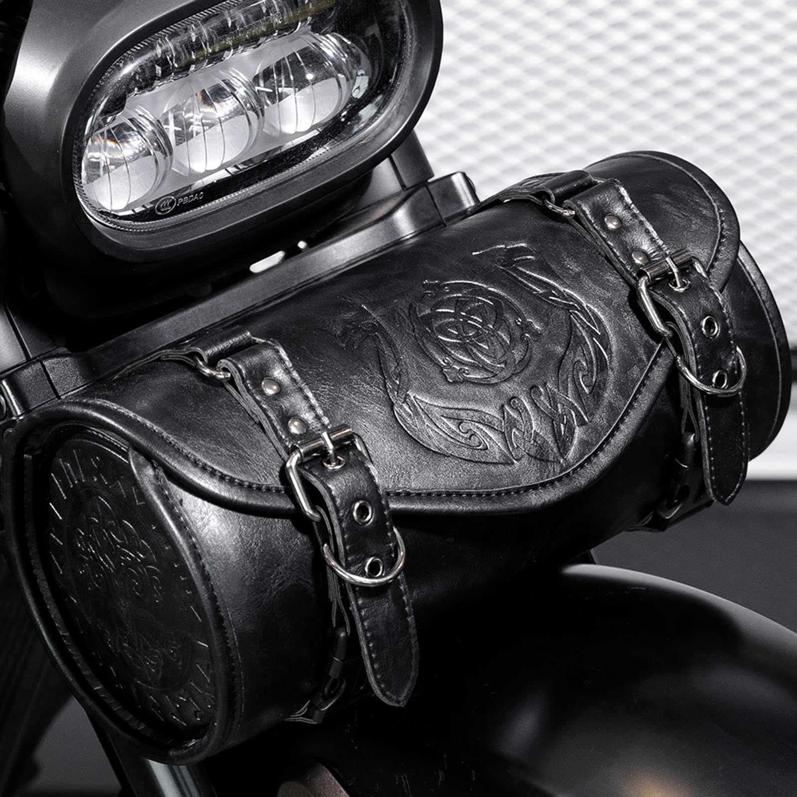 Sac de rangement pour guidon de moto punk - Plusieurs poches - Sangles de montage sécurisées - Design ergonomique - Sacoches de selle de moto en cuir