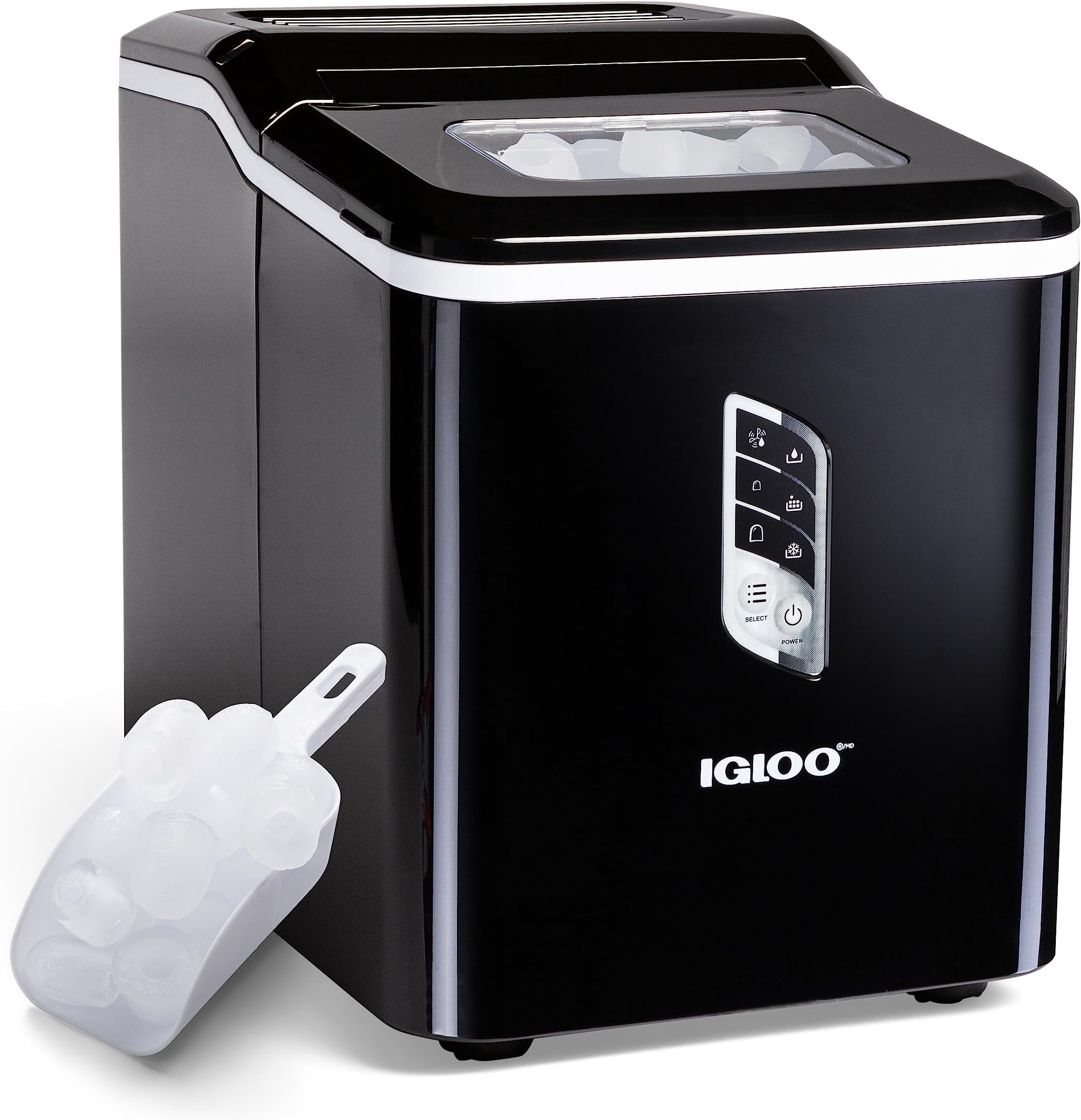 Handled Portable Ice Maker with Scoop - Ice Maker with LED Control Panel & 1 Quart Water Tank - Ice Cube Maker Produces 26 Lbs. of Ice in 24 Hours with 9 Large or Small Cubes In 7 Minutes- Black