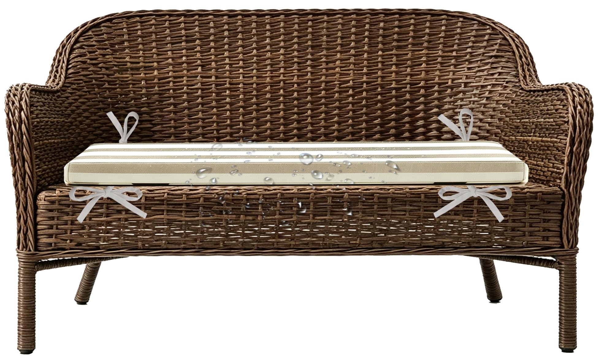 ILiemao Rattan Outdoor Furniture Replacement Cushions Sectional, Outdoor Sofa Cushions Waterproof 80% Bench Cushions with Foam Filling Striped, 2"/5cm Thick(Camel White,120x50 cm 47x20 in)