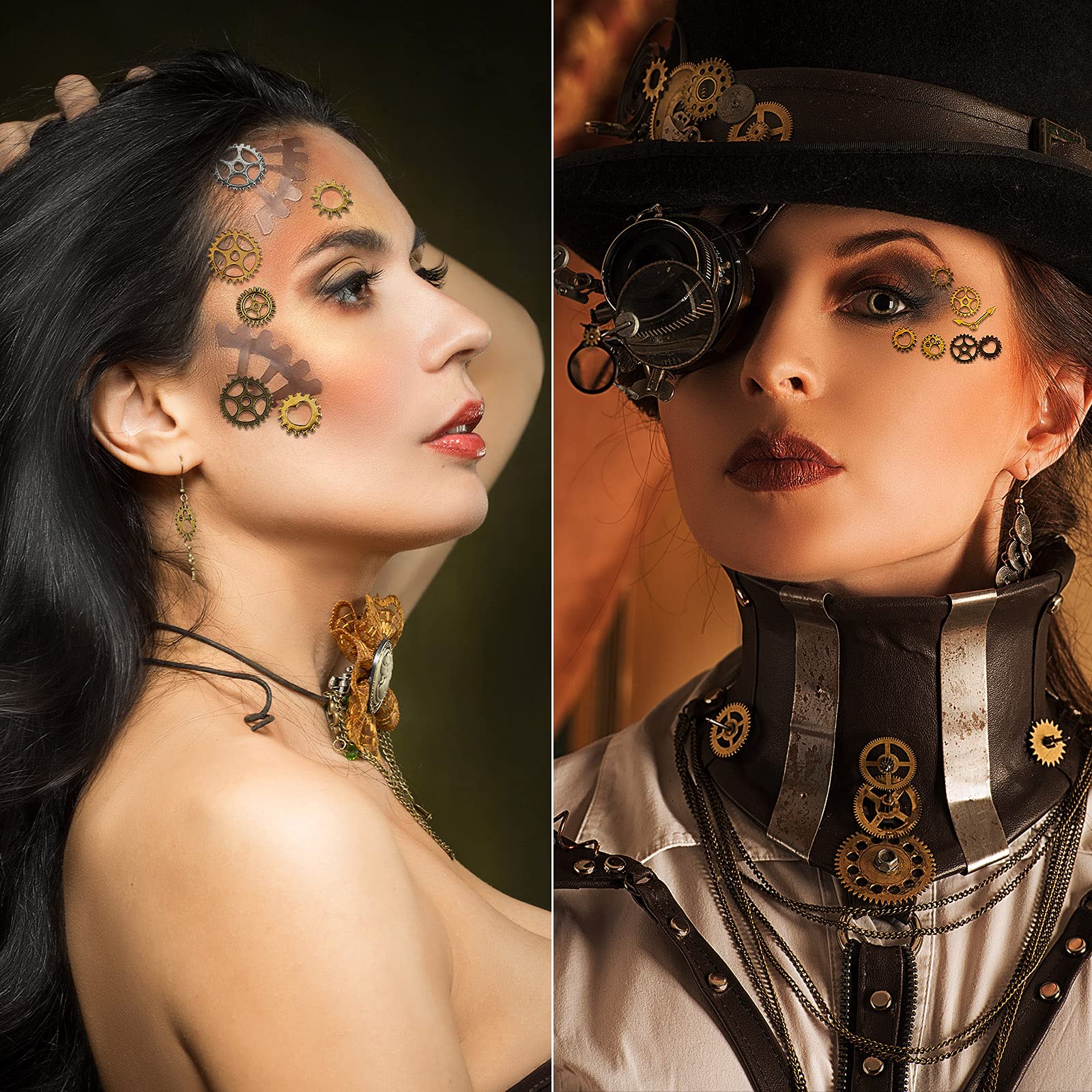 28 Pieces Steampunk Eye Decals Antique Metal Steampunk Accessories DIY Assorted Color Steampunk Gear Cog Wheel with 50 Self-Adhesive Silicone Glue Point Dots for Party Supplies Clothing Dress Up - Image 4