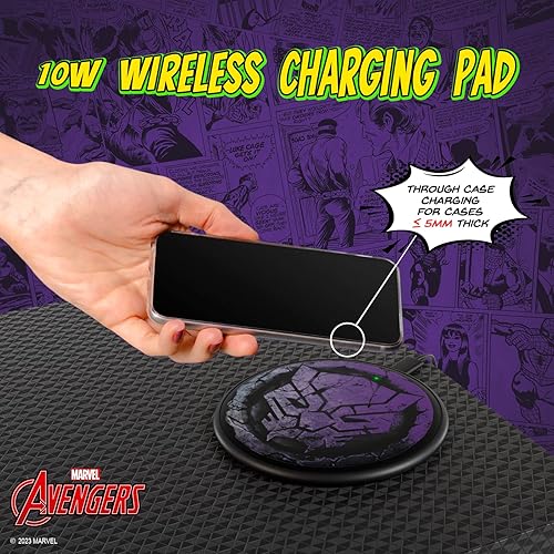 Miniatura 2 de Marvel Avengers - Almohadilla de carga inalámbrica Black Panther, estación de carga inalámbrica de 10 W con indicador LED para todos los