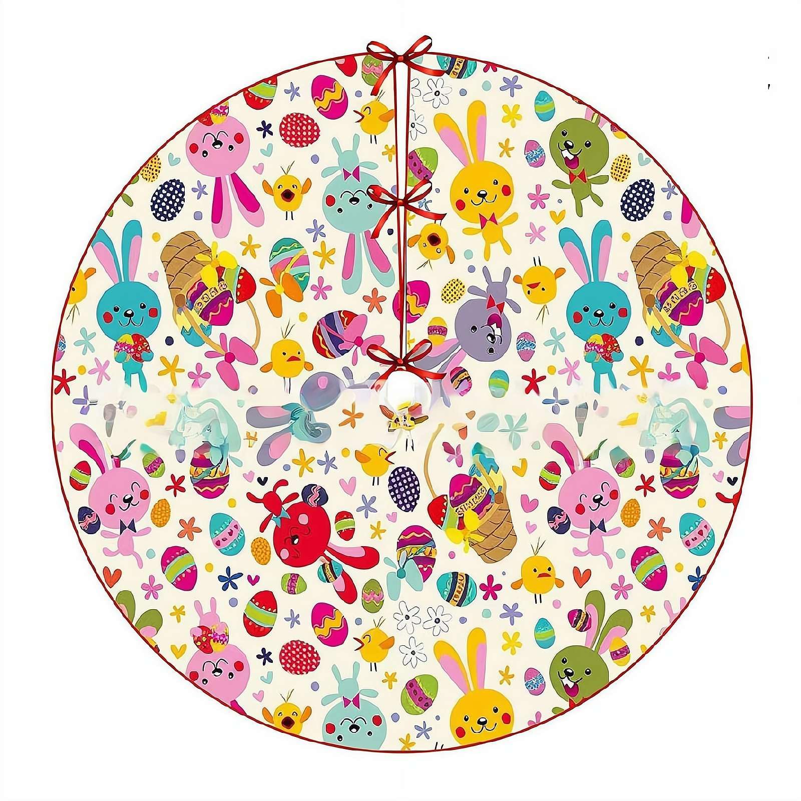 48 Inch Christmas Tree Skirt - Easter Bunny Eggs Rabbit Design, Holiday Floor Mat For Decor