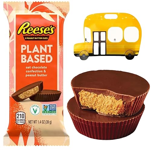 Tazas de chocolate y mantequilla de maní ReeseOat a base de plantas, paquetes de dulces, veganos, 1.4 onzas, paquete con una bolsa de bolsillo Think