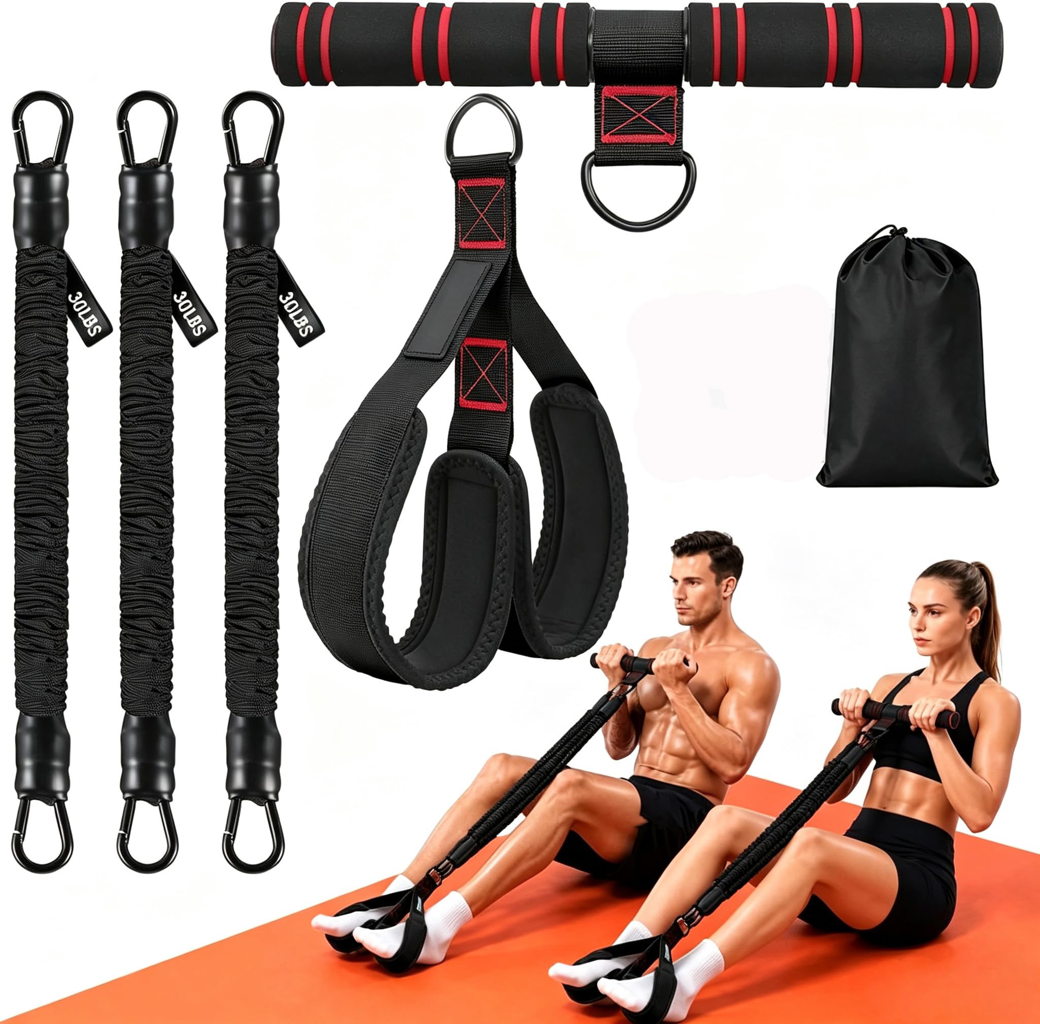 Upgraded Pedal Resistance Bands with Handle – 30-90lbs Adjustable