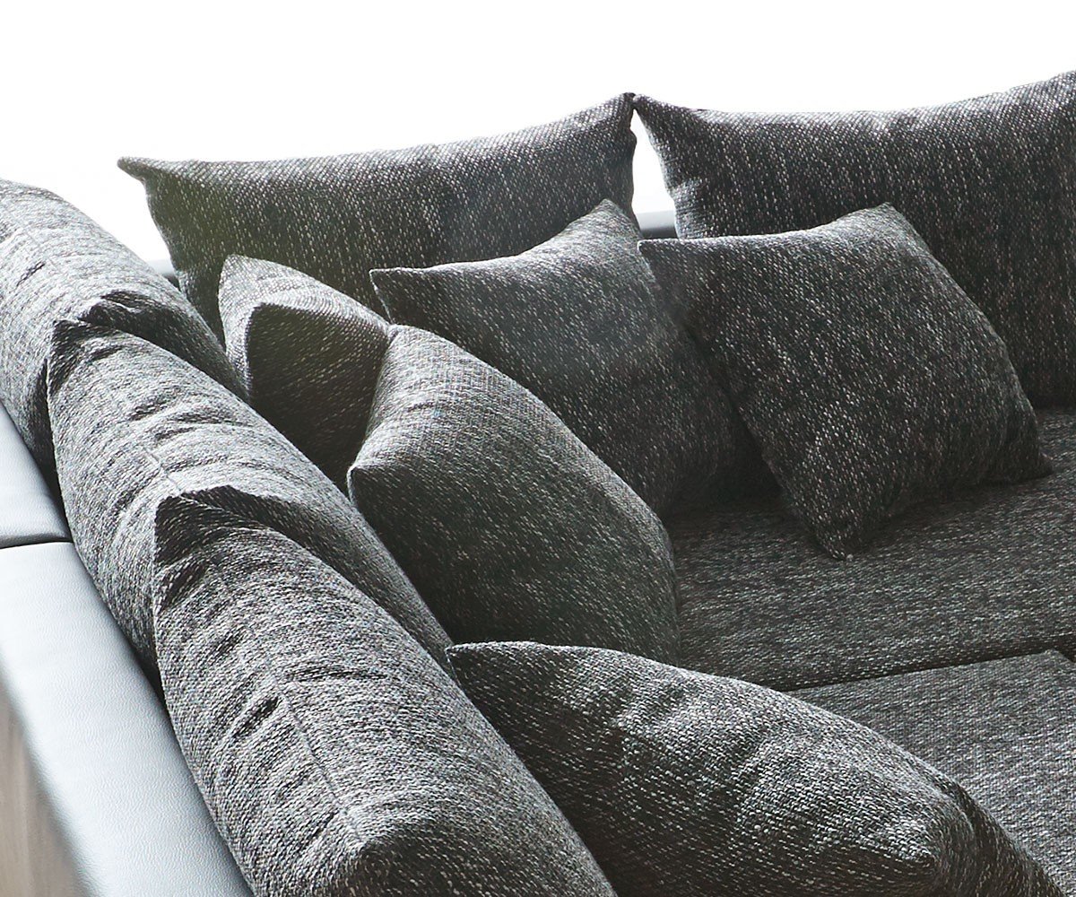 INLENDISH Sunburst Ushape Leatherette and Fabric Black 8 Seater Sofa Set 3