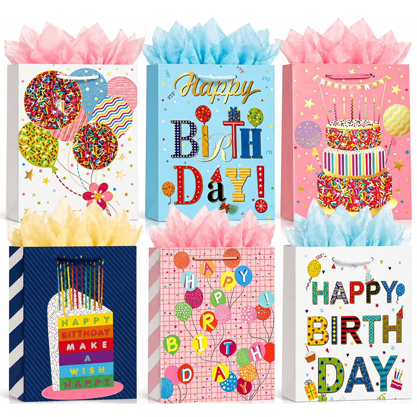 OfficeCastle Small Birthday Gift Bags, 6 Pack, 9 x 7 x 4 Inch — image 1