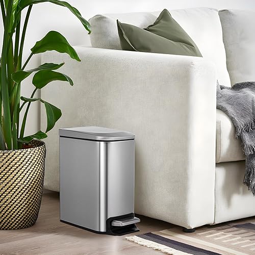 Miniatura 9 de Cubo de basura pequeño para baño con tapa de cierre suave, cubo de basura de acero inoxidable de 1.6 galones con pedal, cubo de basura pequeño para