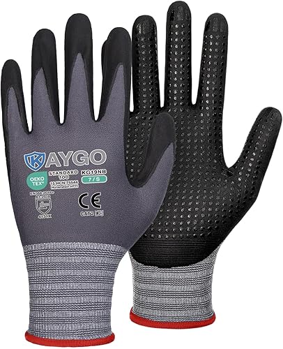 Miniatura 19 de KAYGO MicroFoam - Guantes de trabajo con revestimiento de nitrilo, 12 pares KG19N de nailon de punto sin costuras, micropuntos para un mejor agarre