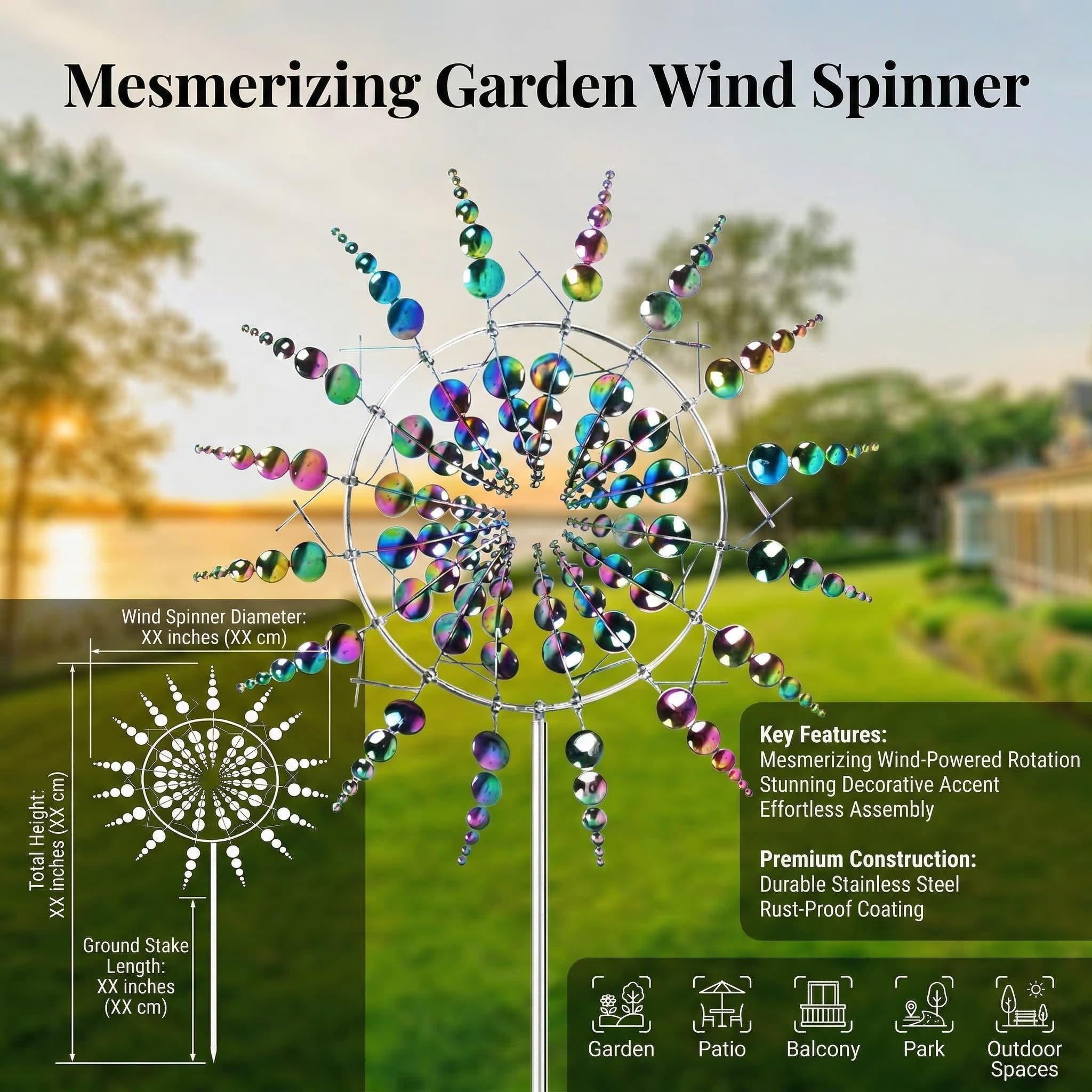 Windspiel GartenMetall Windmühle, 3D Windbetriebene Kinetische Windrad Garten Metall, Rostfrei Gartenstecker Windspiel, für Terrasse Rasen und Garten Dekoration,Multicolour (B)