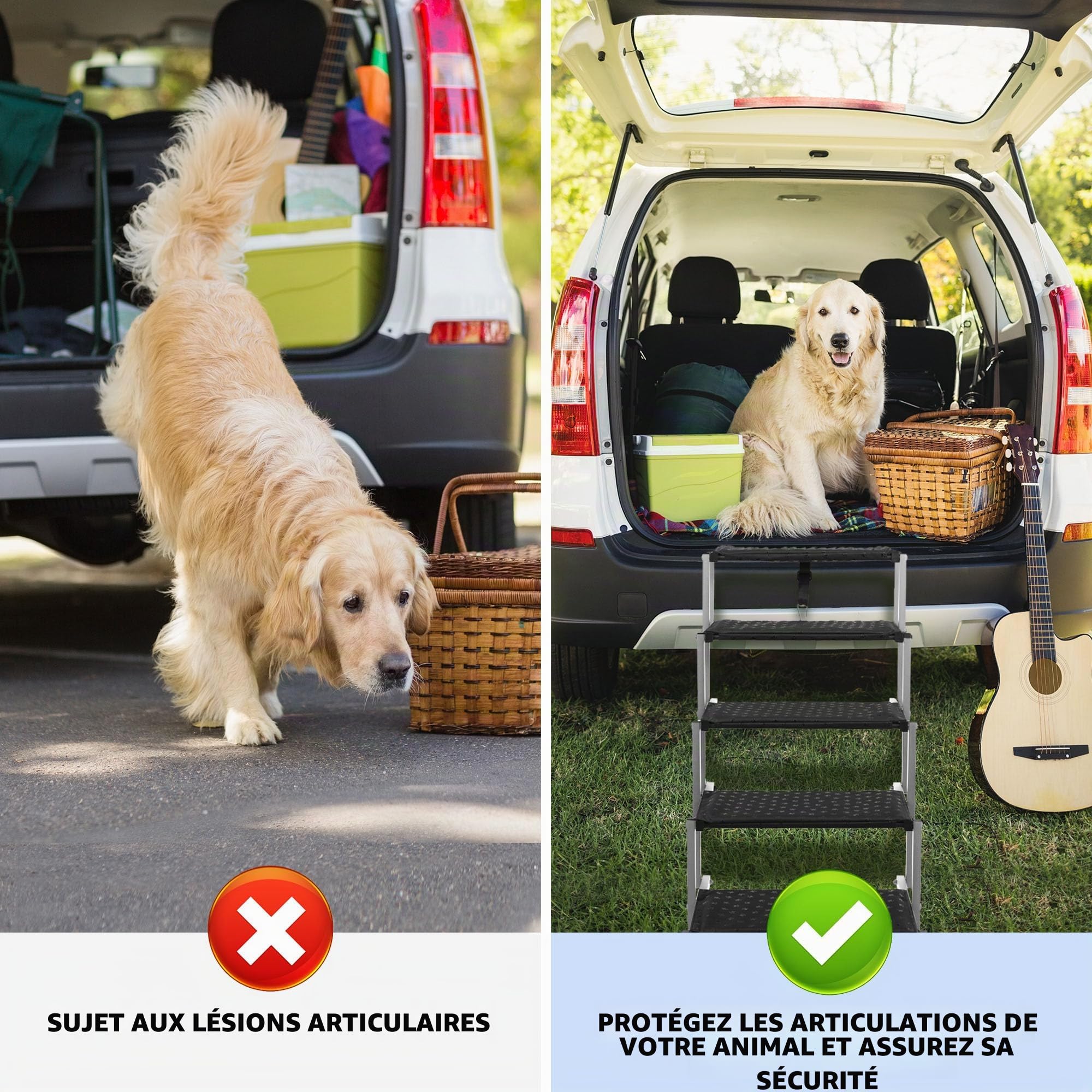 Escalier pour Chien 5 marches, Rampe Voiture pour Chiens Pliable, Charge 113 kg, Surface antidérapante, Aluminium léger, Larges marchepied Portable pour Compagnie, Voiture, SUV, Camion argenté