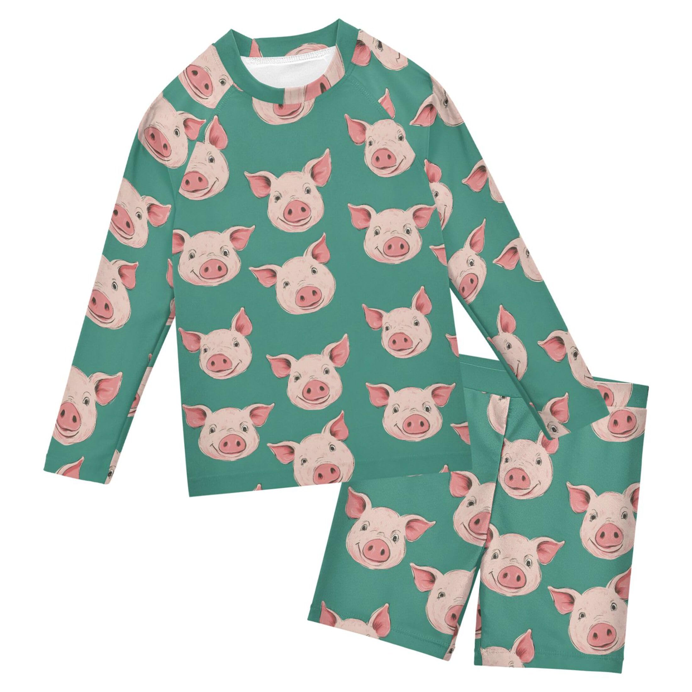 Pig Animal Toddlers and Baby Boys' Swimsuit Trunk and Rashguard Set B0403851