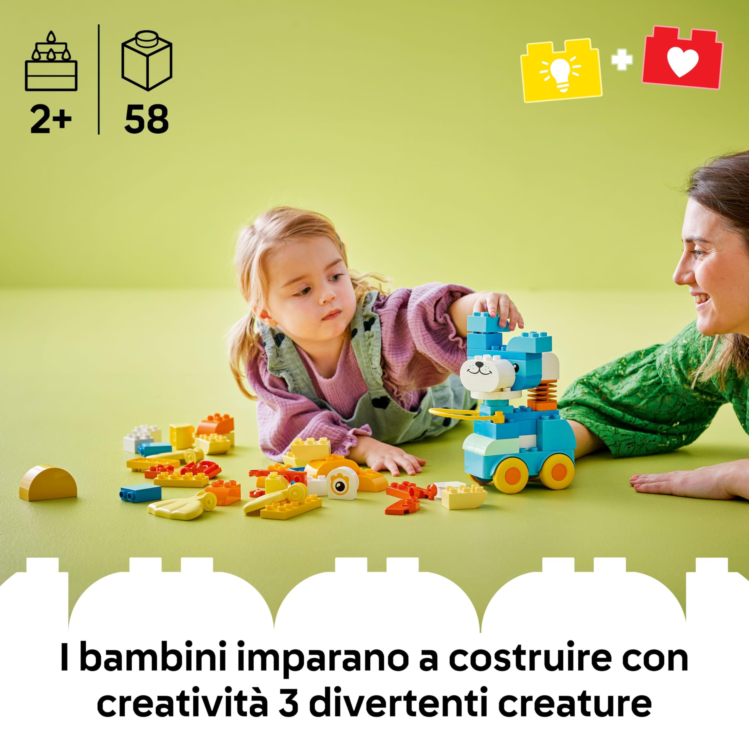 LEGO DUPLO Animali su Ruote 3 in 1 - Gioco Educativo in Mattoncini per Costruire un'Anatra o un Pesce o un Cane Giocattolo con Ruote e Maniglia - Regalo per Bambine e Bambini da 2 Anni in su - 10448