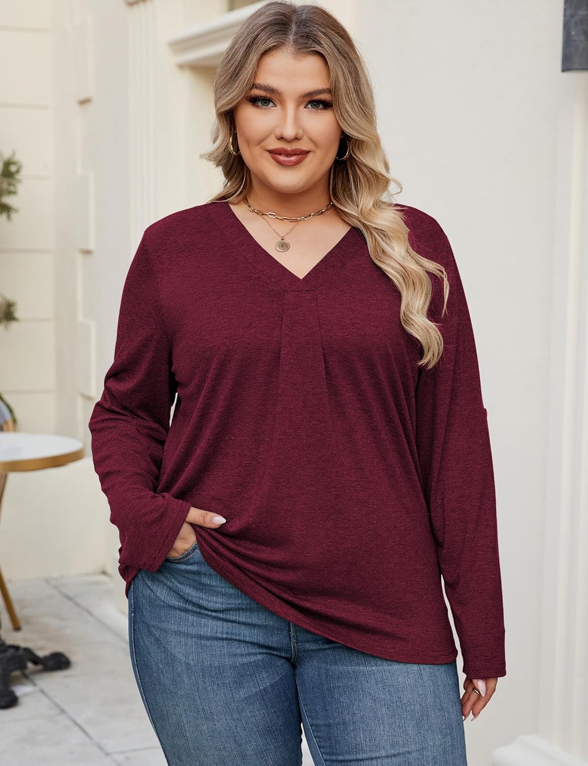 Kancystore Plus Size Tops for Women 3/4 Length Sleeve Shirts V Neck Tunic Blouses Spring Clothes - Image 4