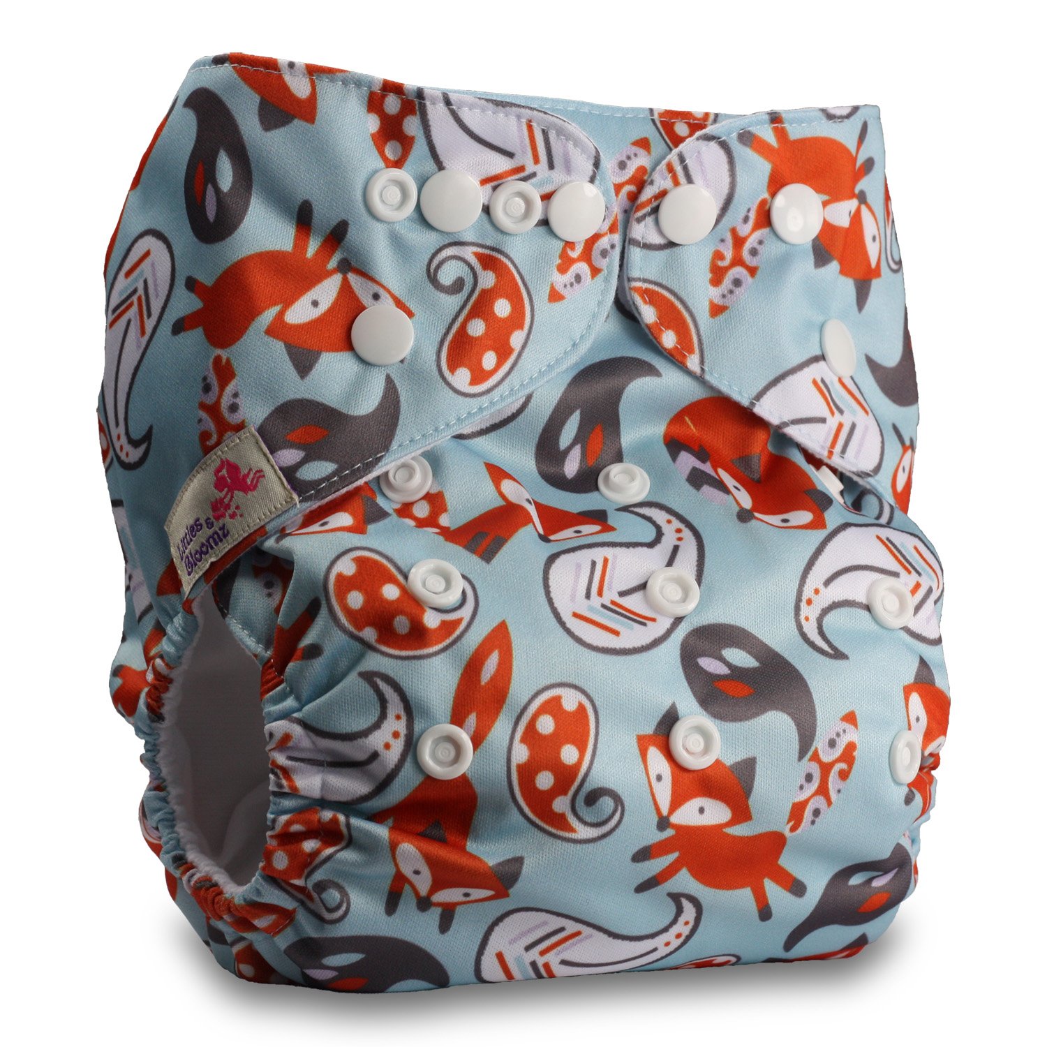 Littles & Bloomz, Reusable Pocket Cloth Nappy, Fastener: Popper, Set of 1, Pattern 82, with 1 Bamboo Charcoal Insert